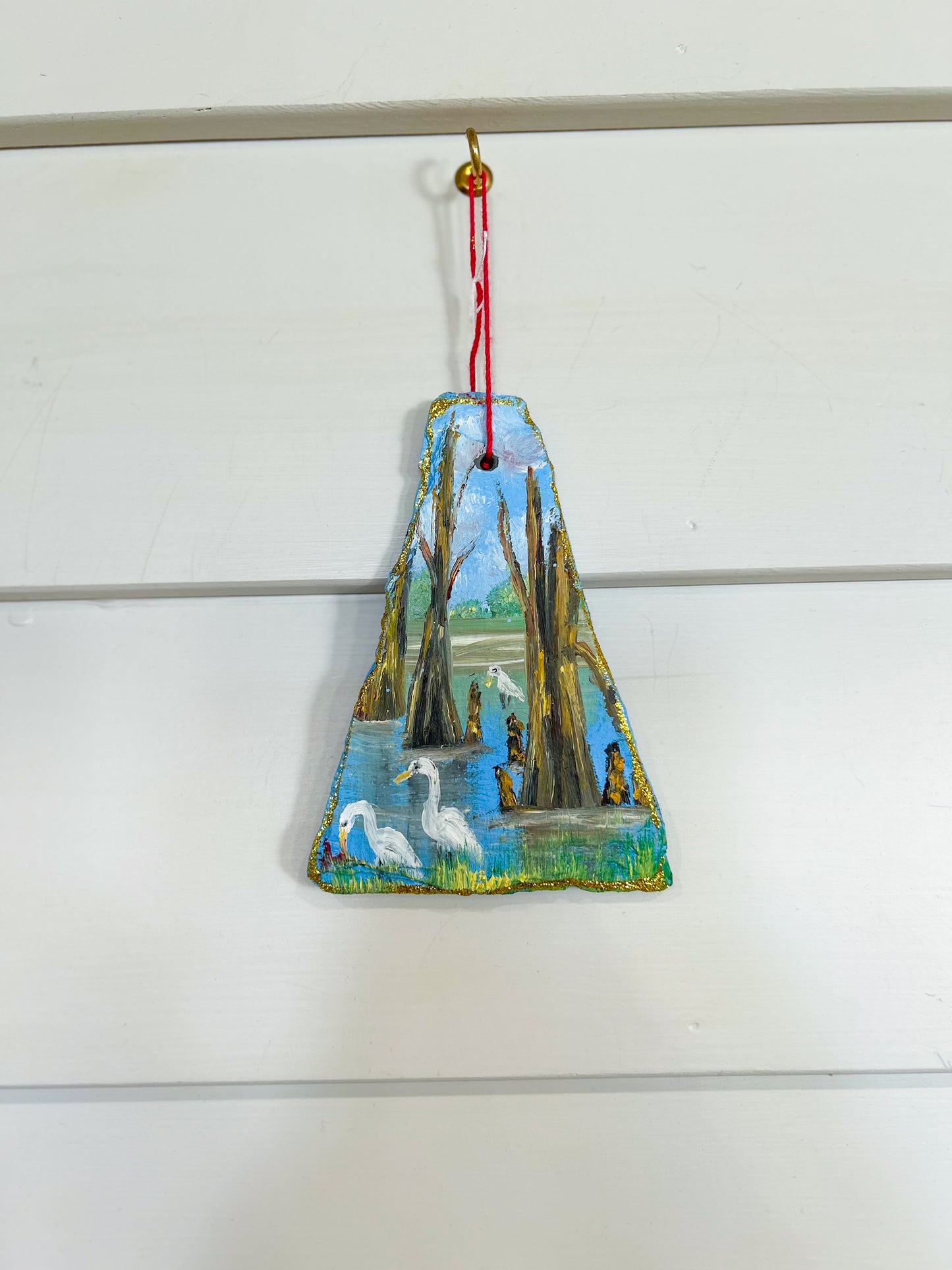 Silent Night in the Swamp- Cajun Stone Christmas Ornament