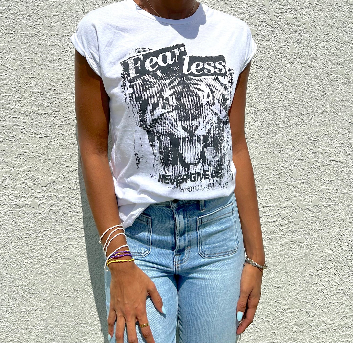 White Fearless Tiger Graphic Tee