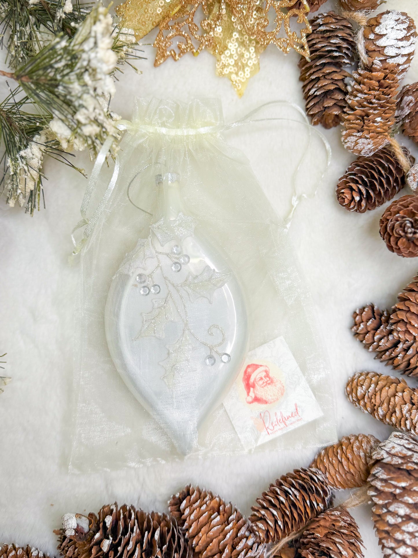 Snow-Kissed Holly Glass Ornament