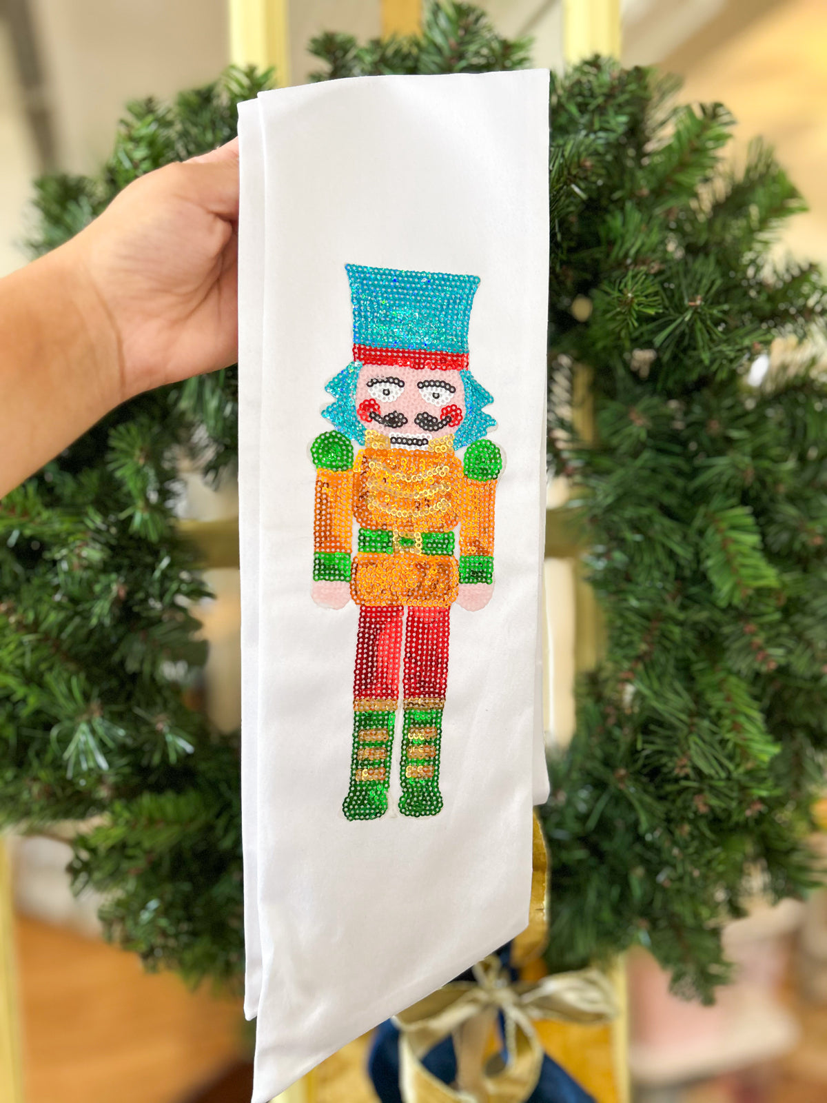 Festive Frankie Sequin Nutcracker Wreath Sash
