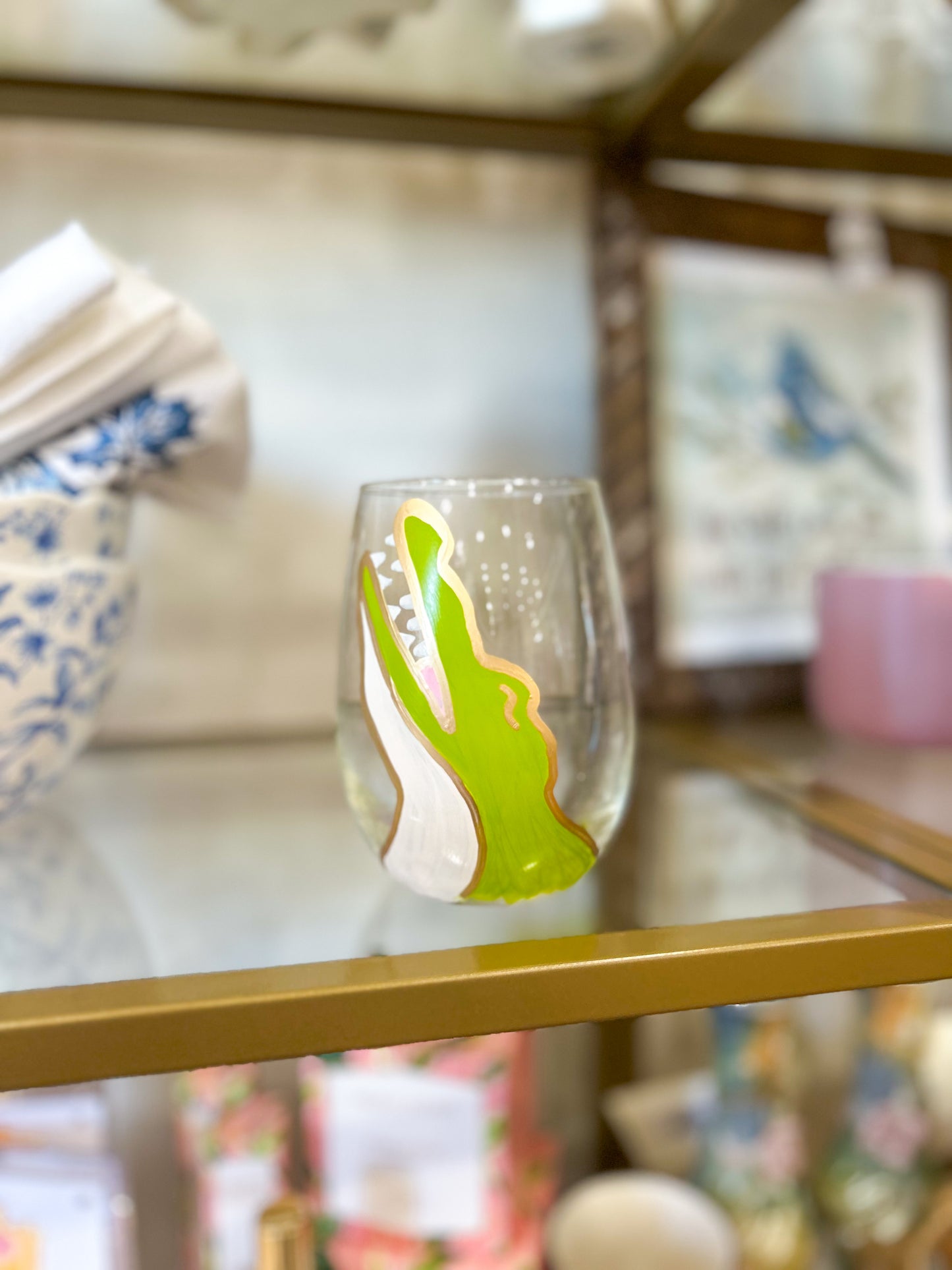 Bayou Gator Hand-Painted Wine Glasses