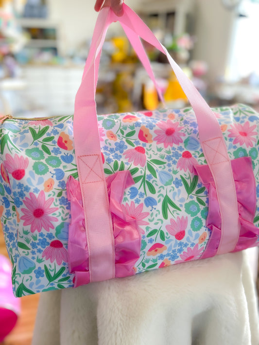 Pink Ruffle Band Floral Adult Women Duffle Bag