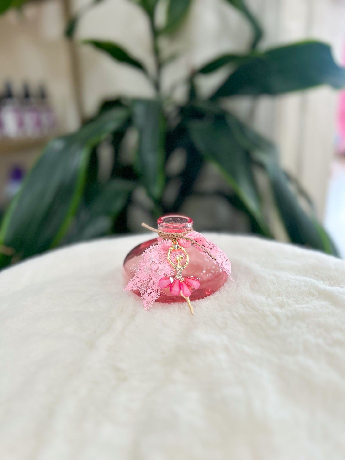 Pink Ballerina Bud Vase with Pink Lace and Charms