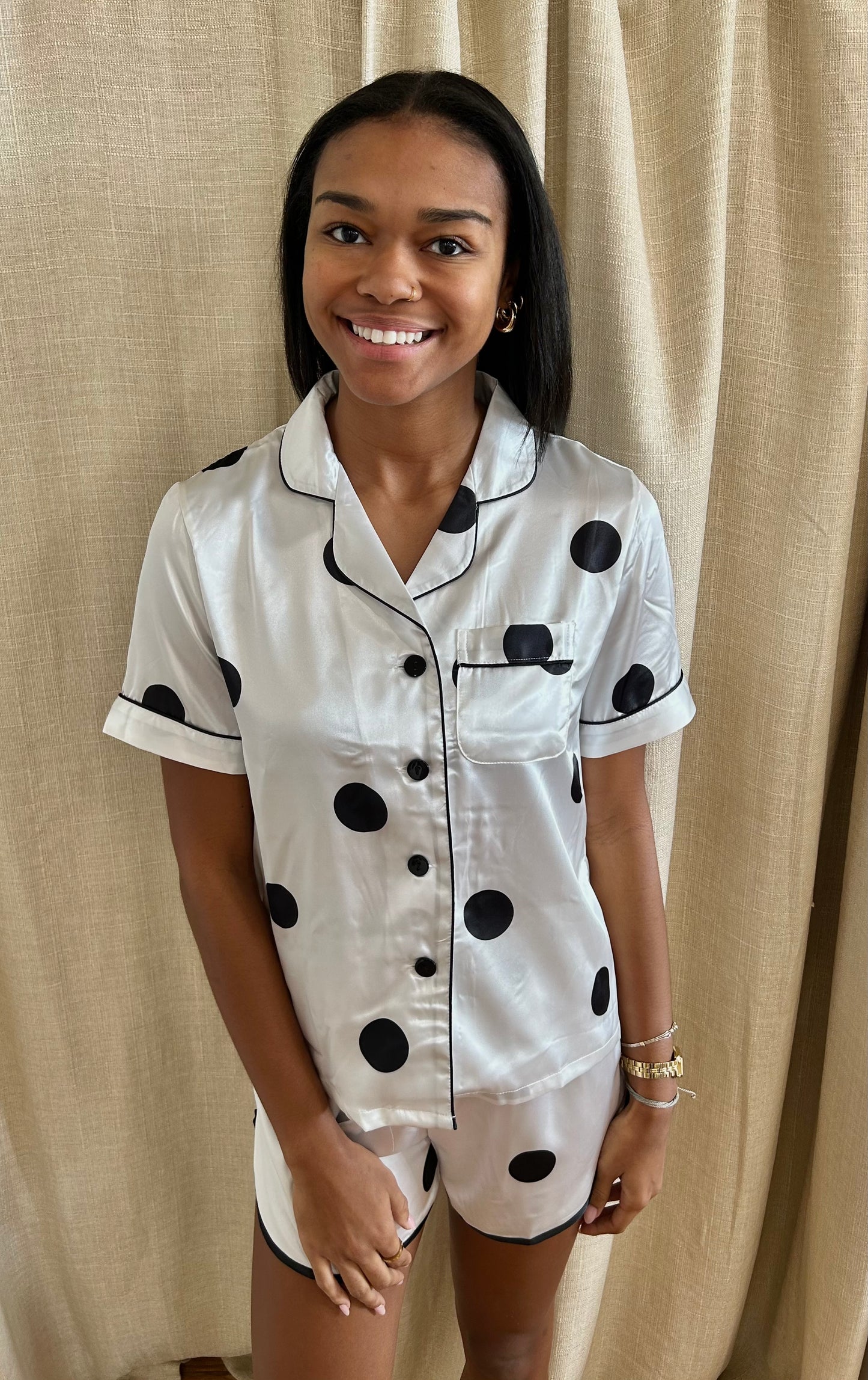 Ivory Polka Dot Satin 2pc PJ Set