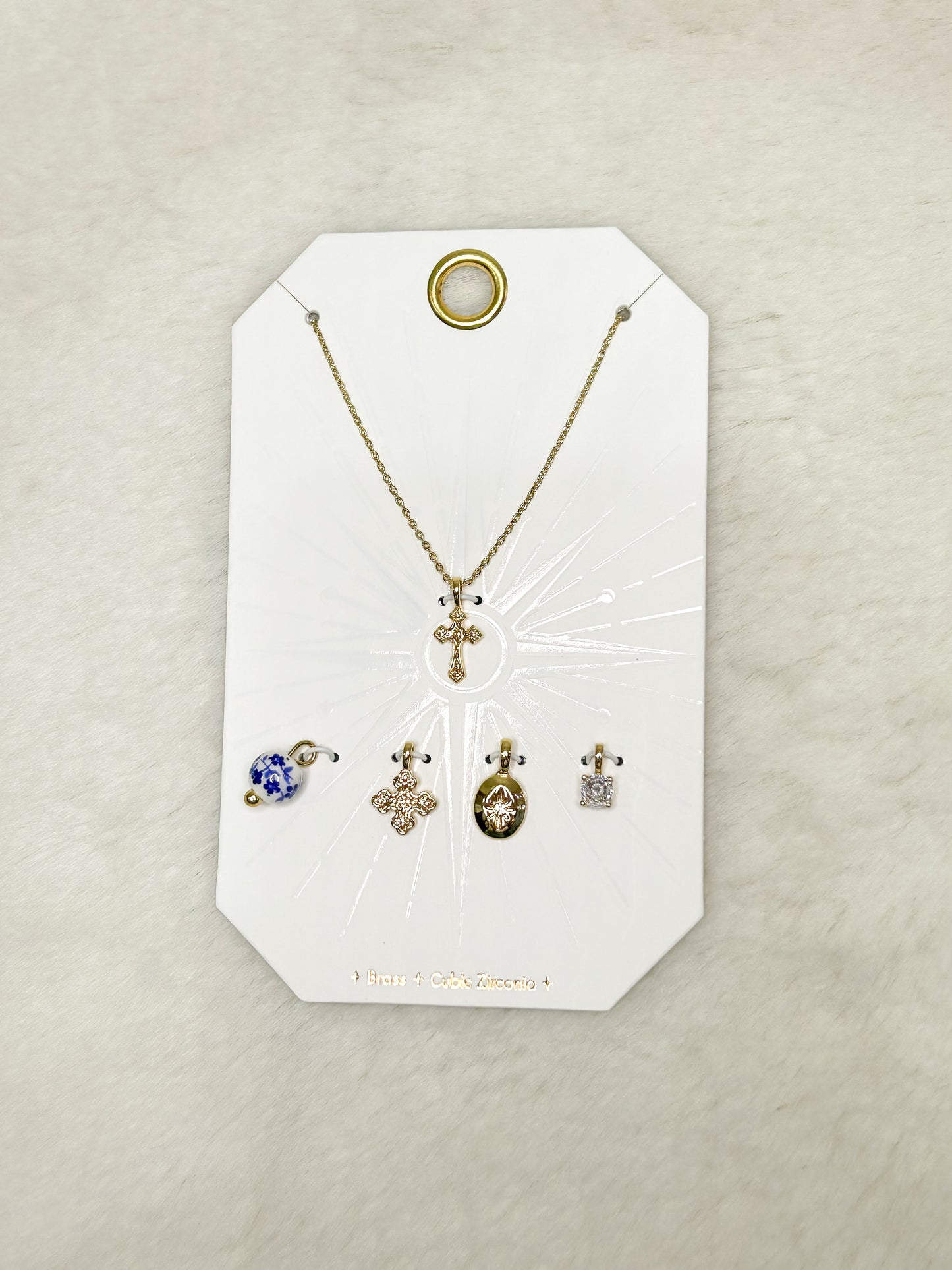 Floral Cross Charm Necklace Set