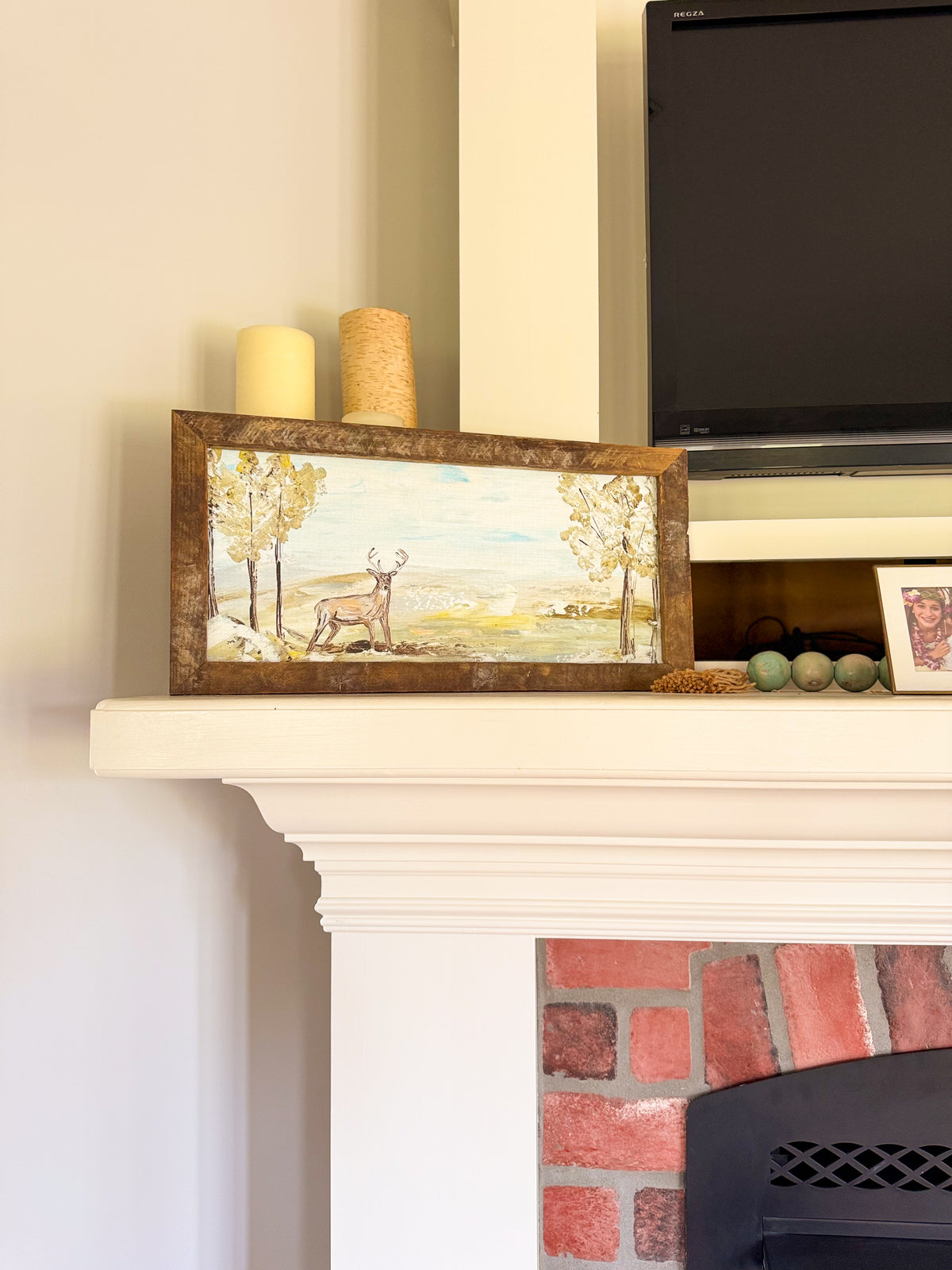 Deer in Field Framed Art 12x24