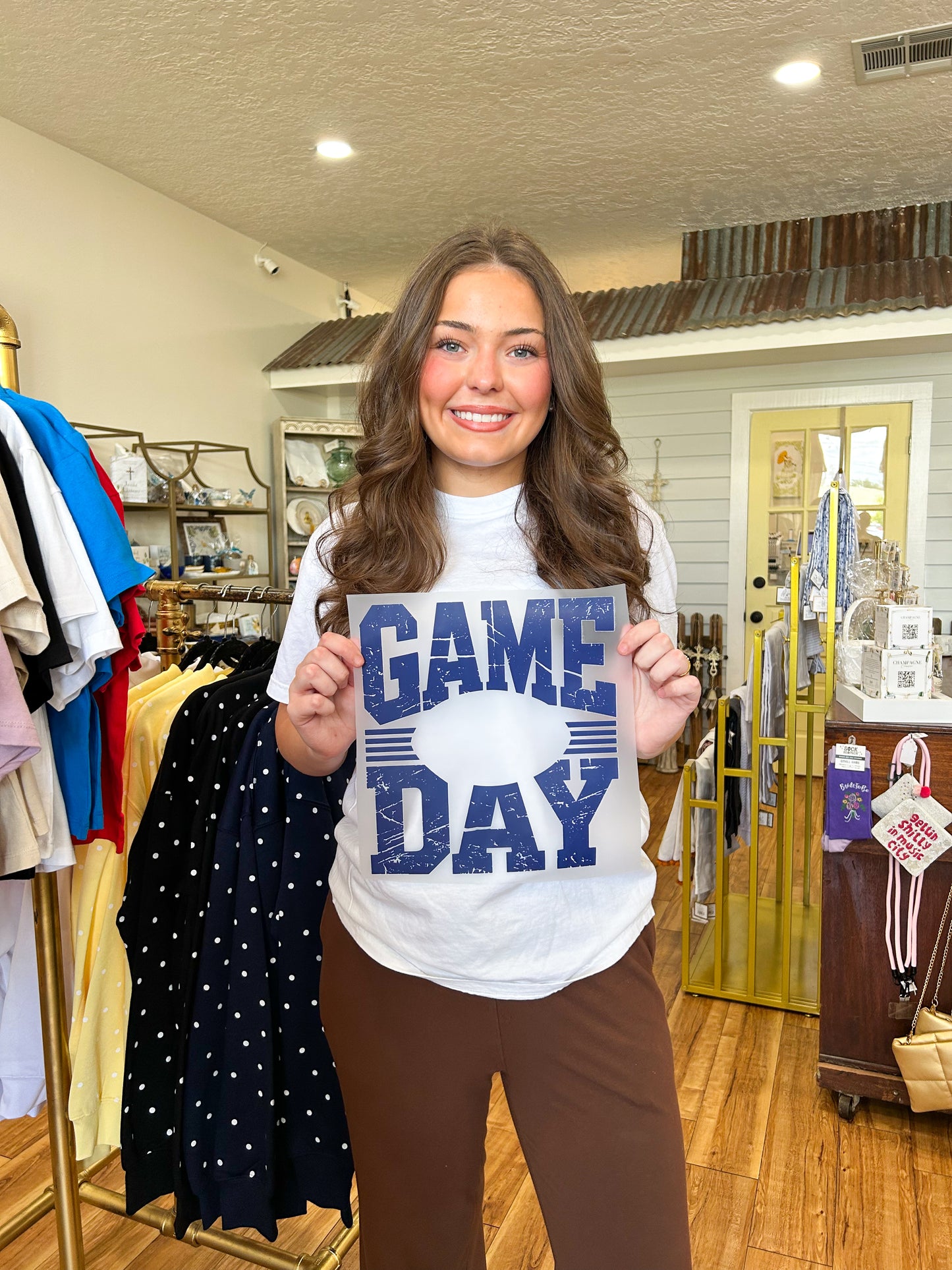 Transfer- (Open Center) Navy Distressed Game Day Design