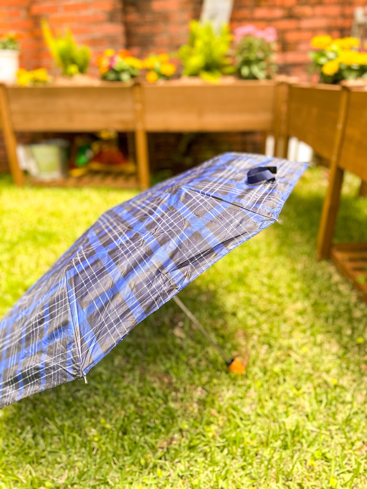 Blue Plaid Compact Umbrella