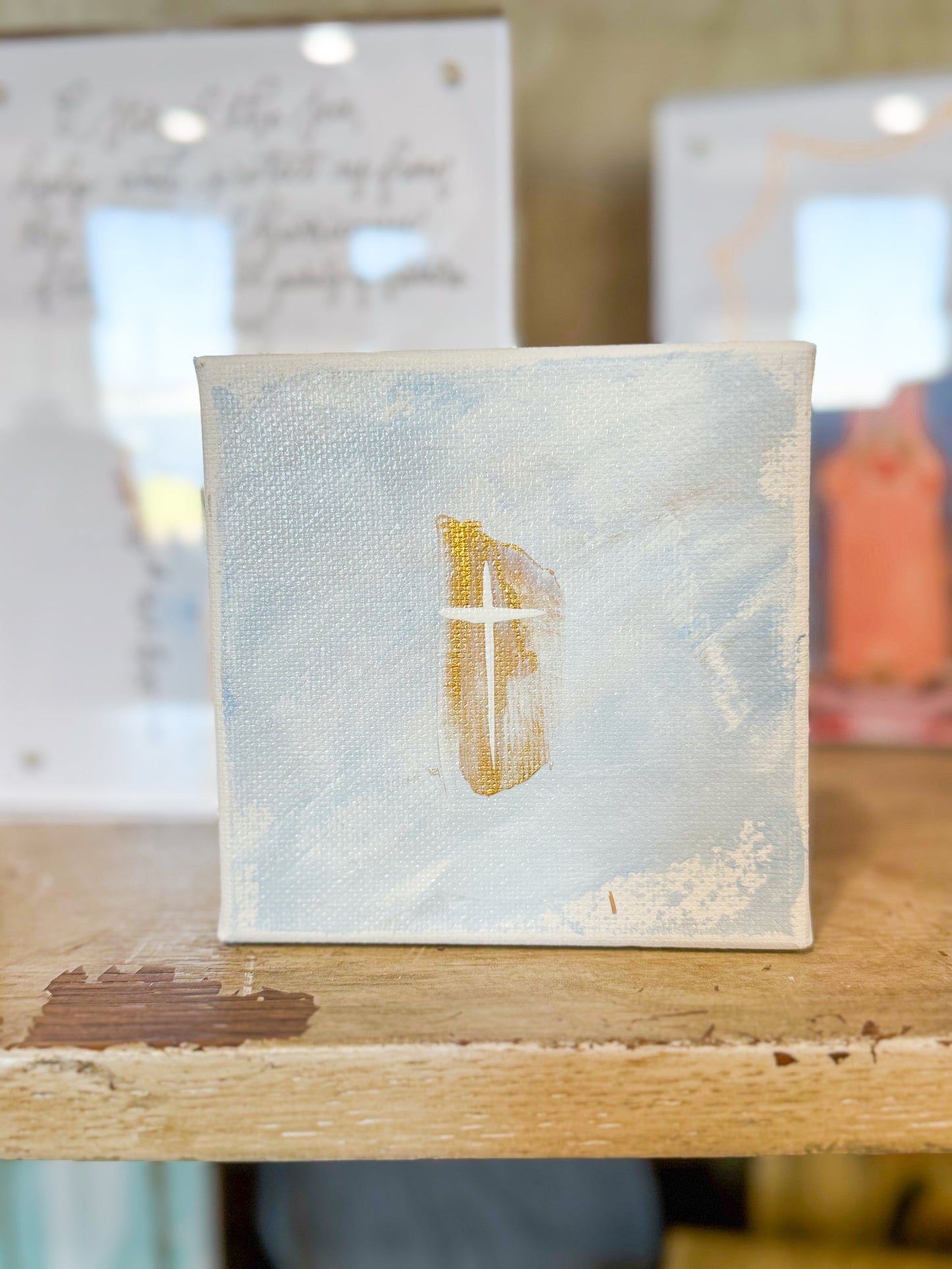 4x4 Cross with Blue & Gold Accents — Hand-Painted Art
