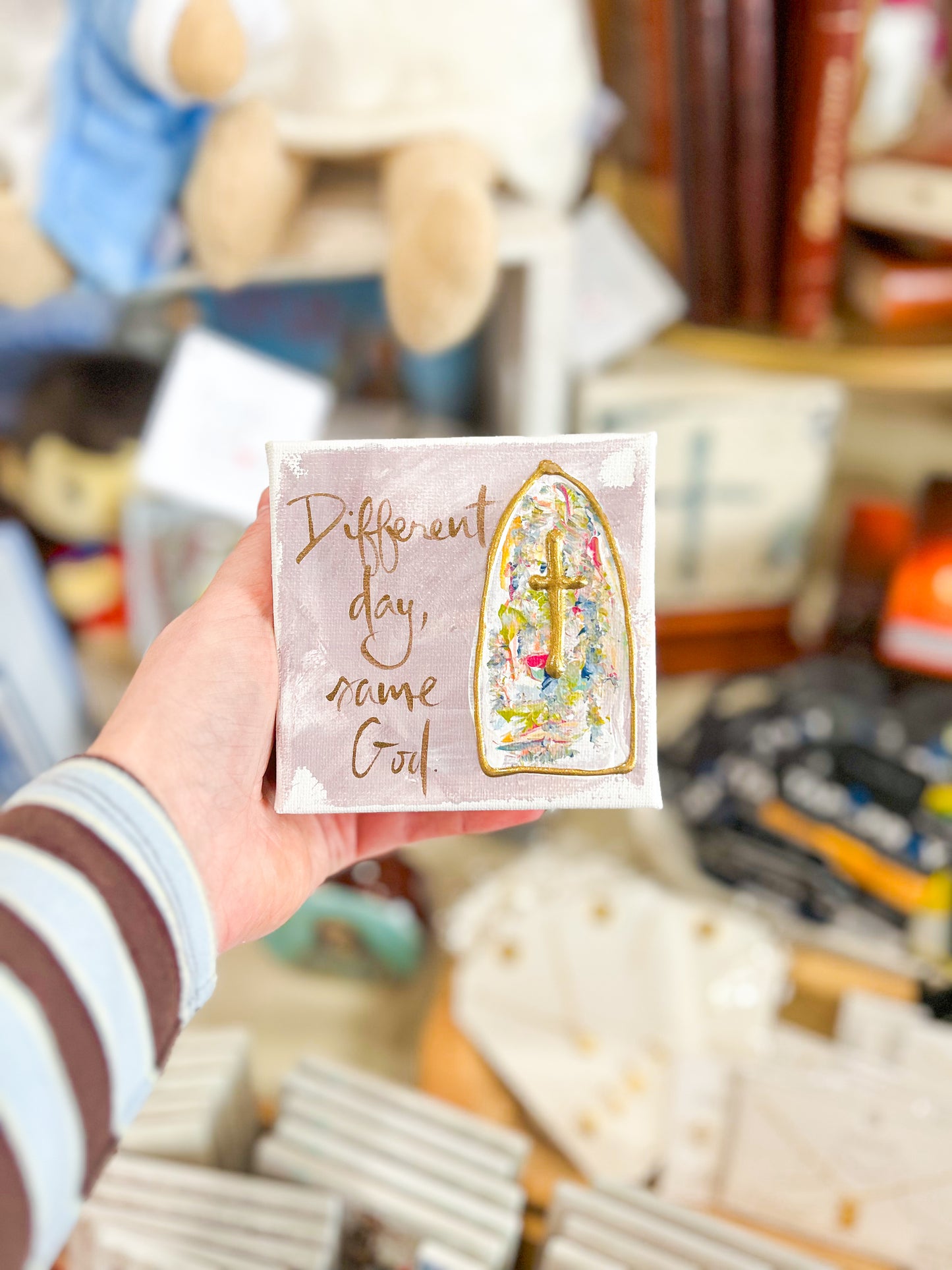 4x4 Different Day, Same God with Purple Background Canvas Art