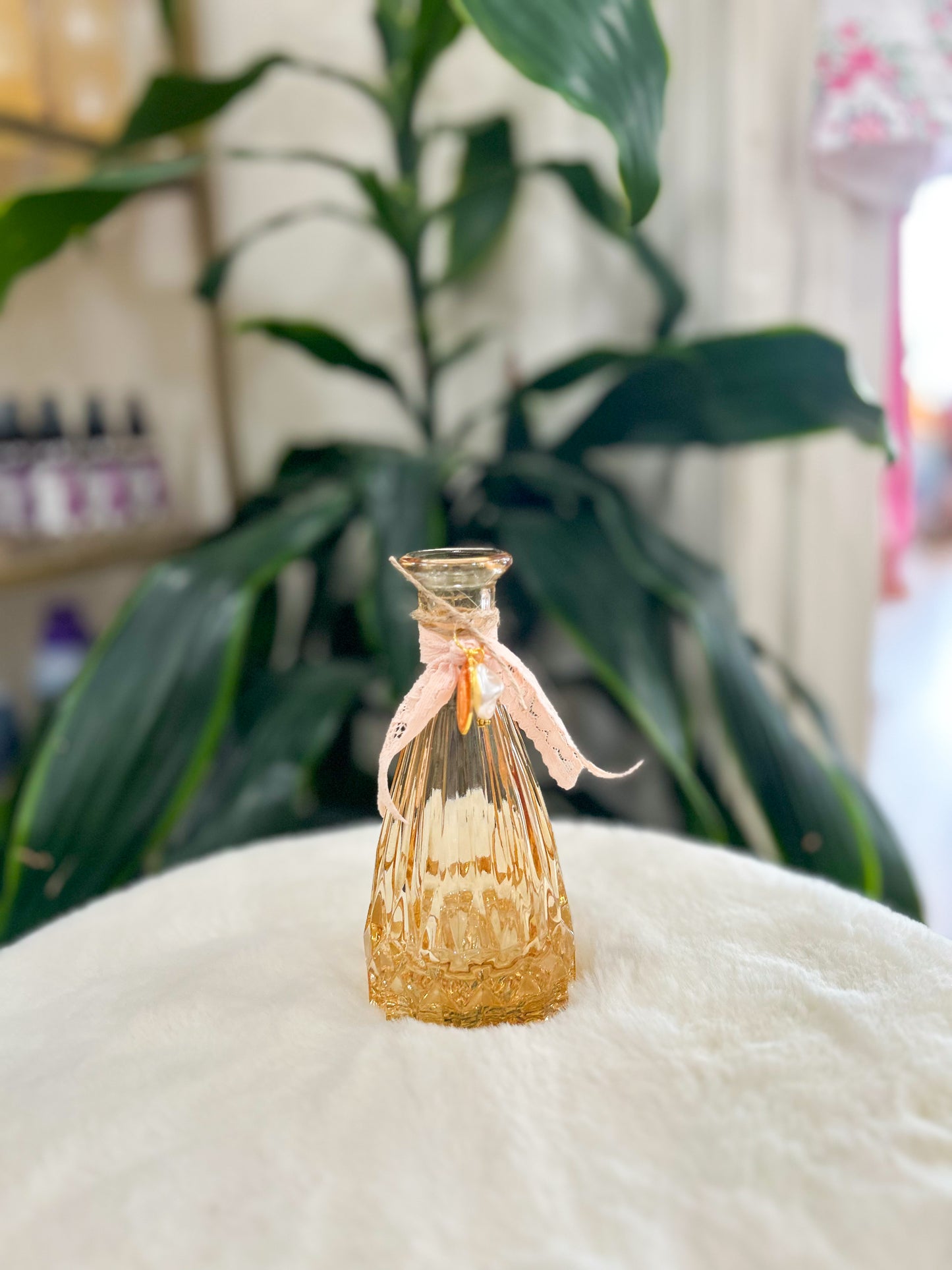 "Camille" Amber Bud Vase with Charms