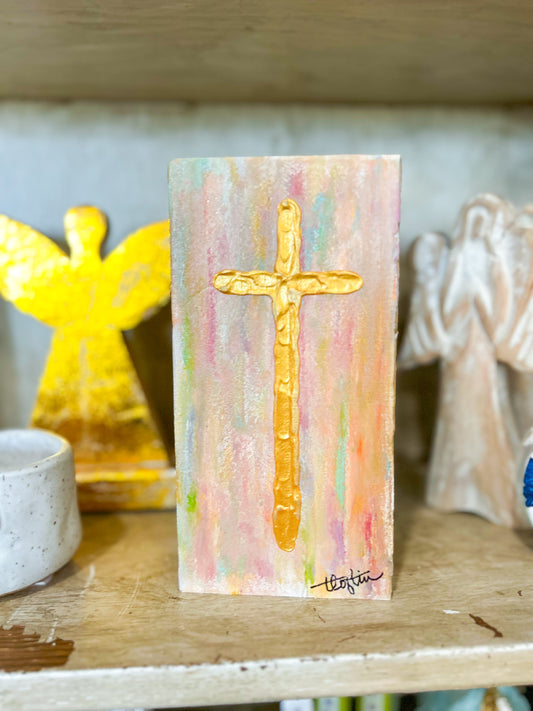Cross Abstract Wood Block- Pastel