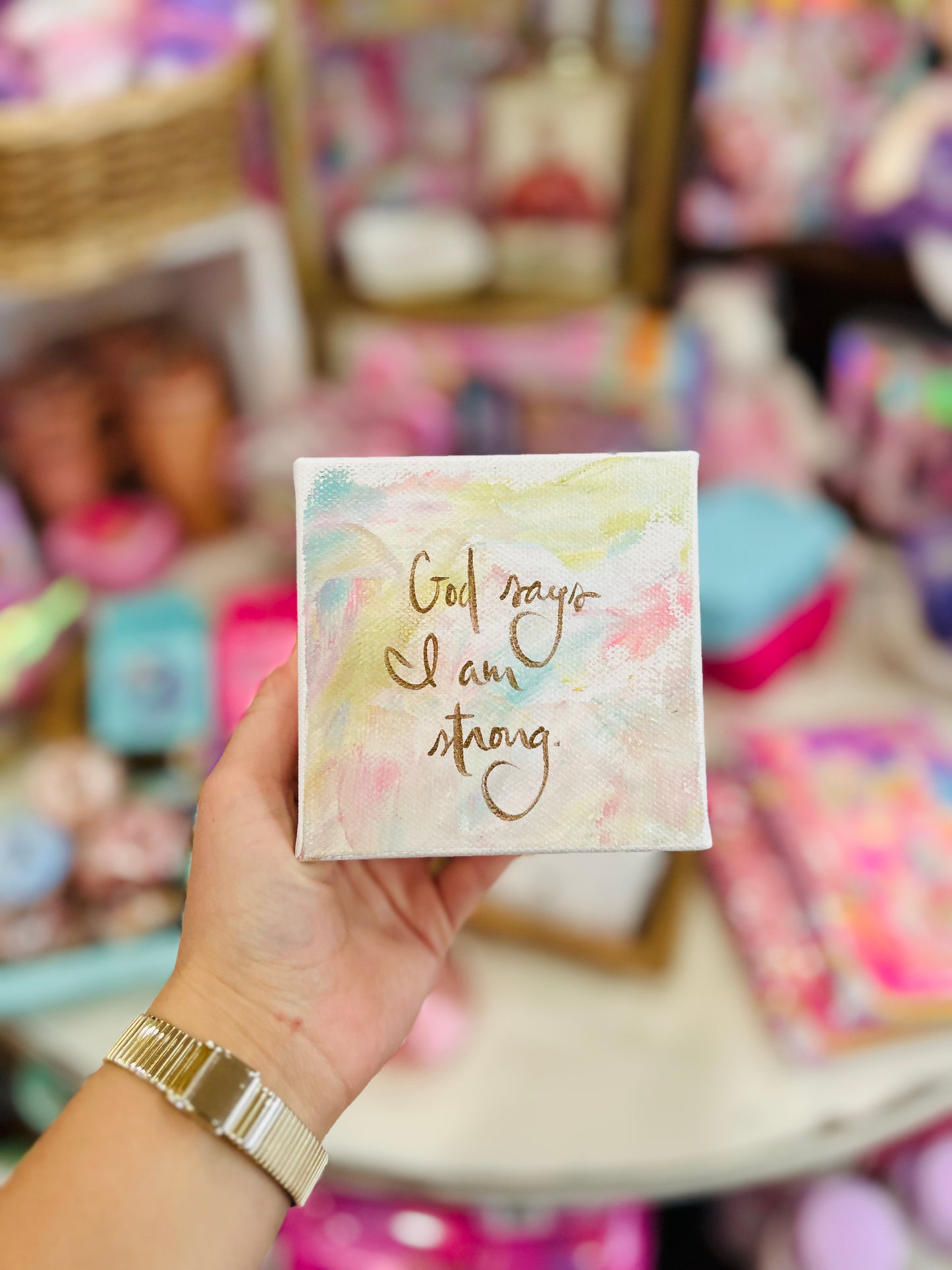 4x4 God Says I Am Strong Pastels Canvas Art