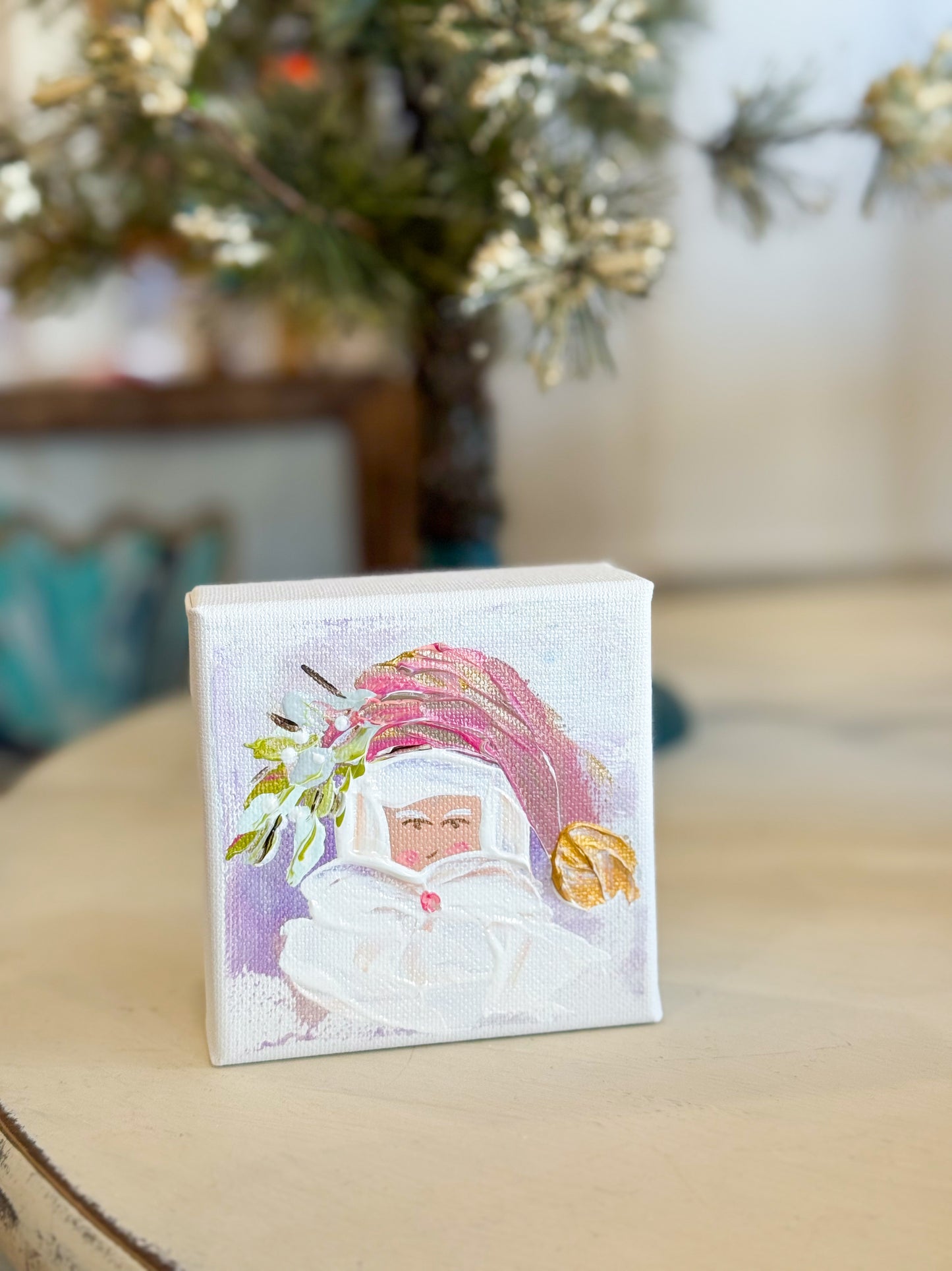 4x4 Pink/Purple Vintage Santa — Hand-Painted Art