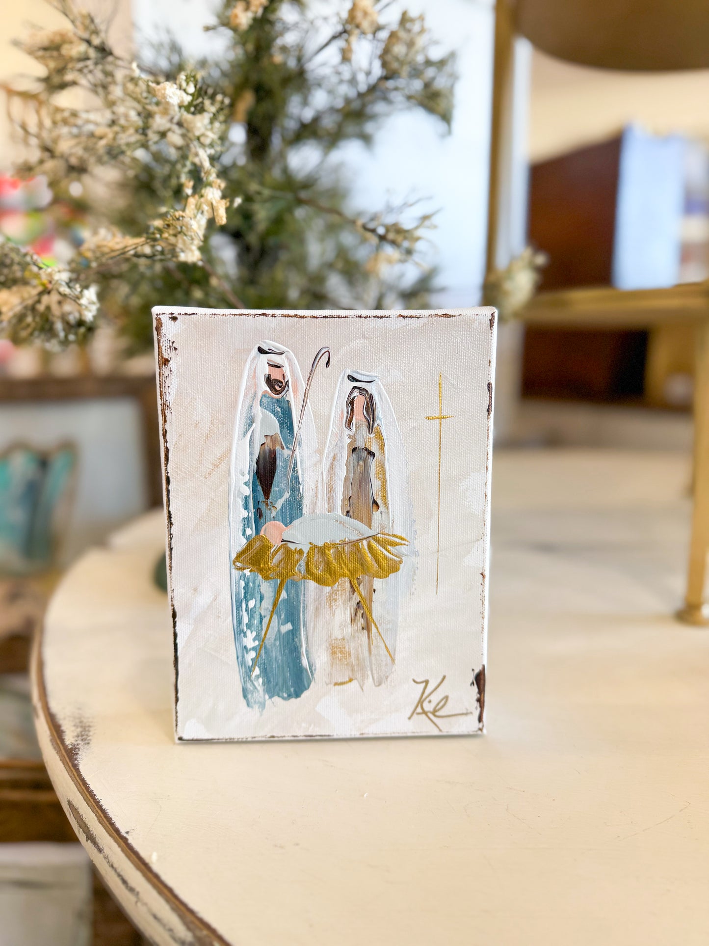 6x8 Neutral Holy Night Nativity — Hand-Painted Art