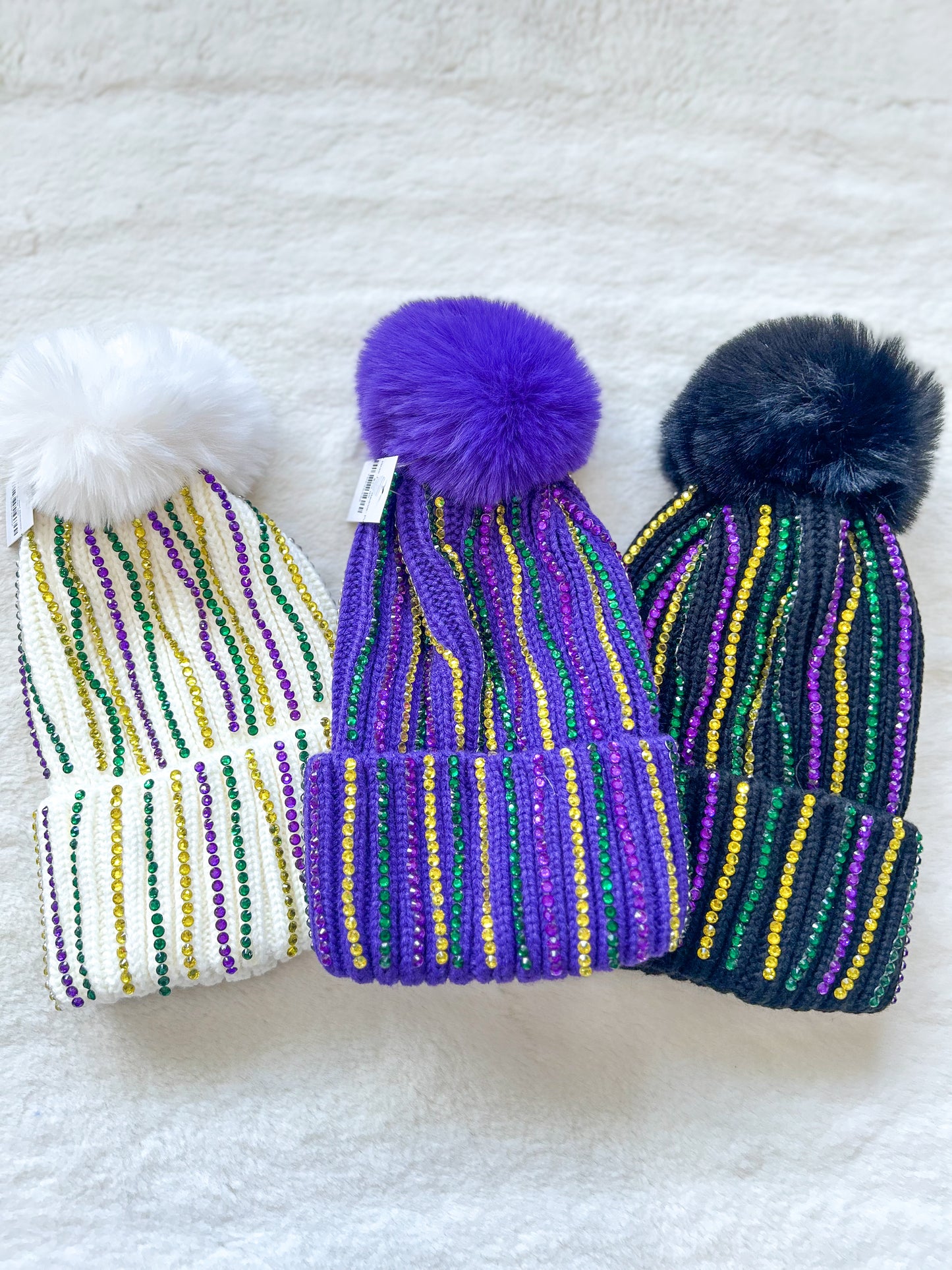 Mardi Gras Jewel Beanie- Ivory