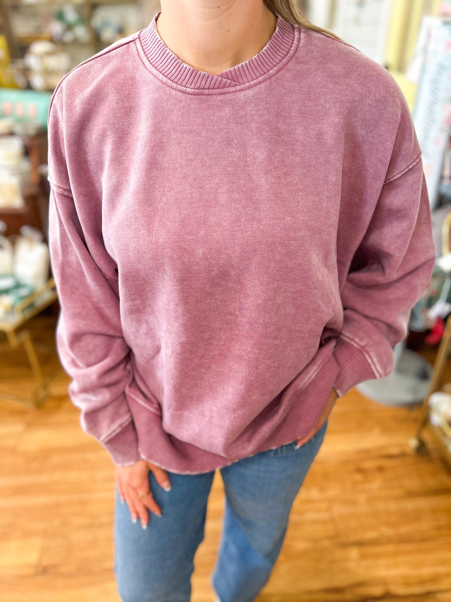 Cross Crew Acid Was Oversized Fleece Pullover- Light Rose