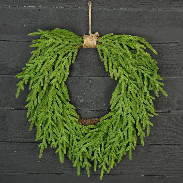 24inW Heart Twig Wreath-Soft Touch Evergreen Norfolk