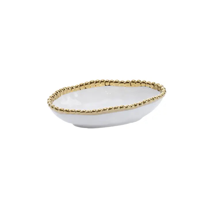Long Condiment Bowl White&Gold