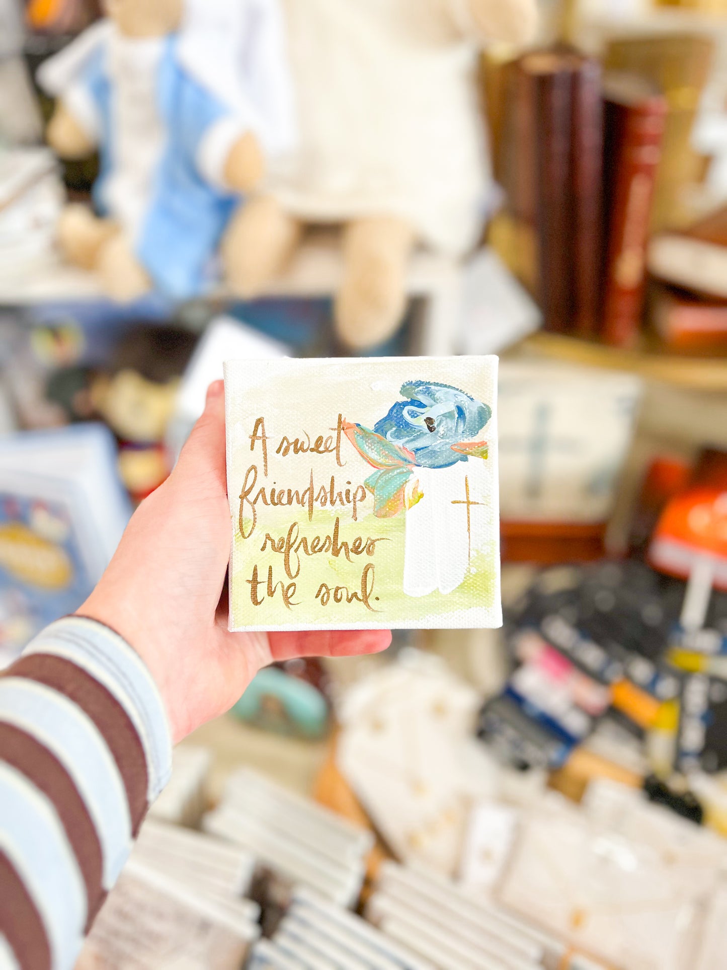 4x4 A Sweet Friendship Refreshes the Soul with Flower Vase Canvas Art