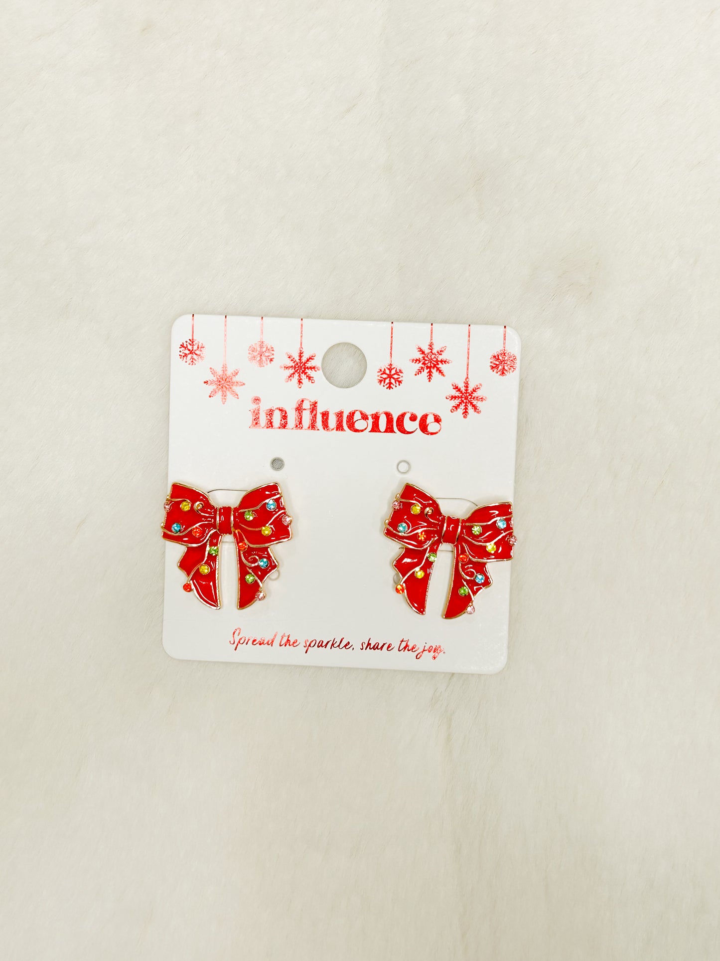Diamonds In December Rhinestone Christmas Bow Earrings