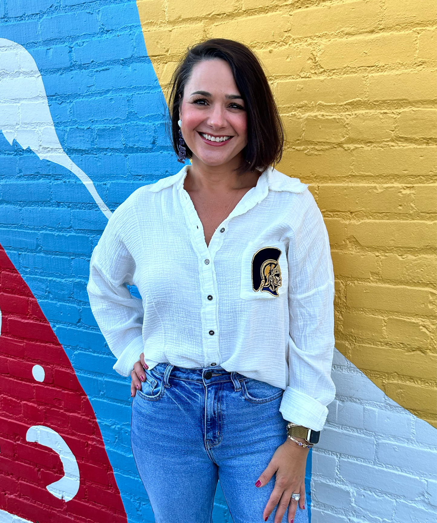 Classic Vintage Wash Button Down Trojan Top