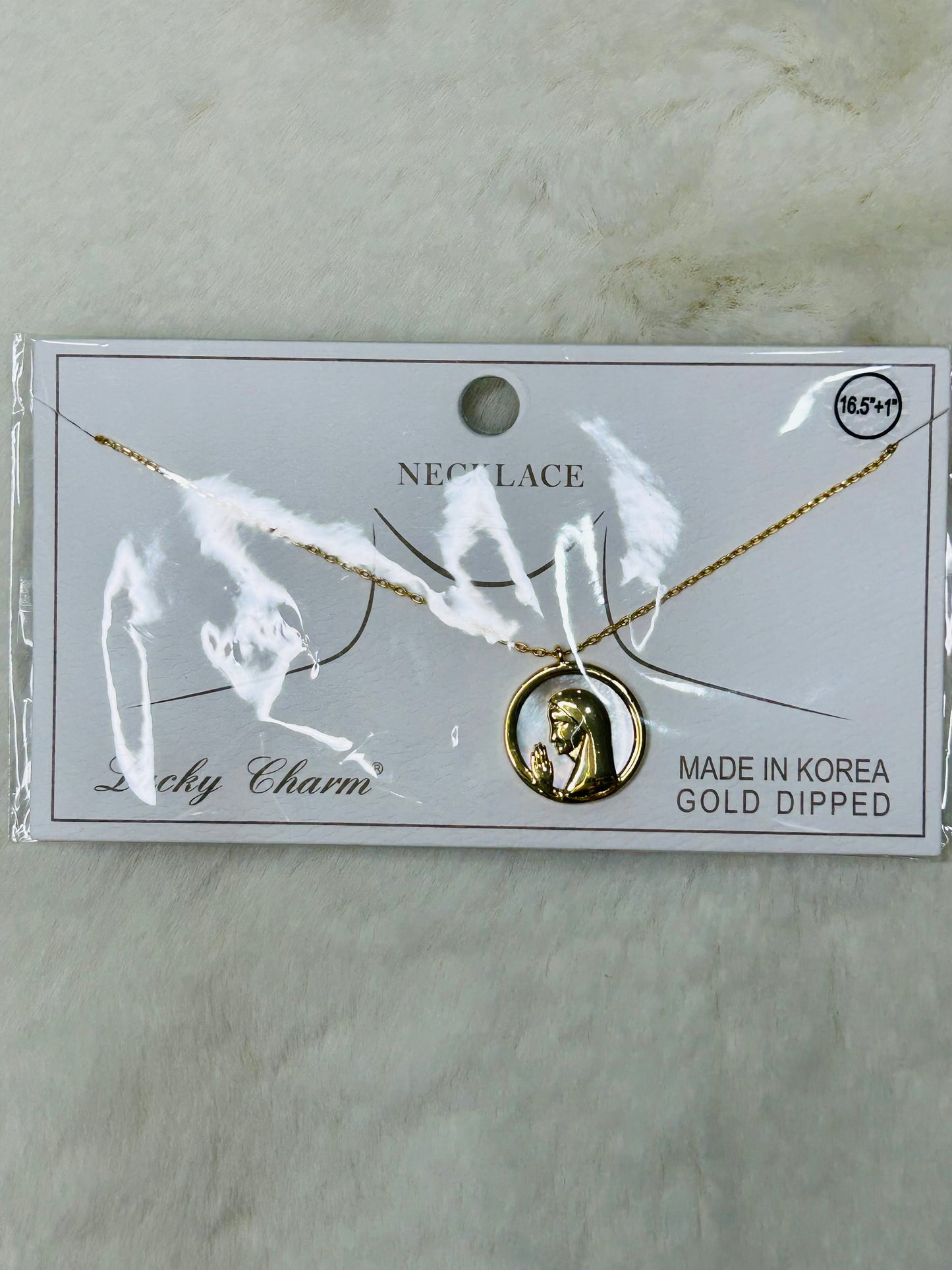 Profile Madonna Mary- Mother of Pearl Necklace