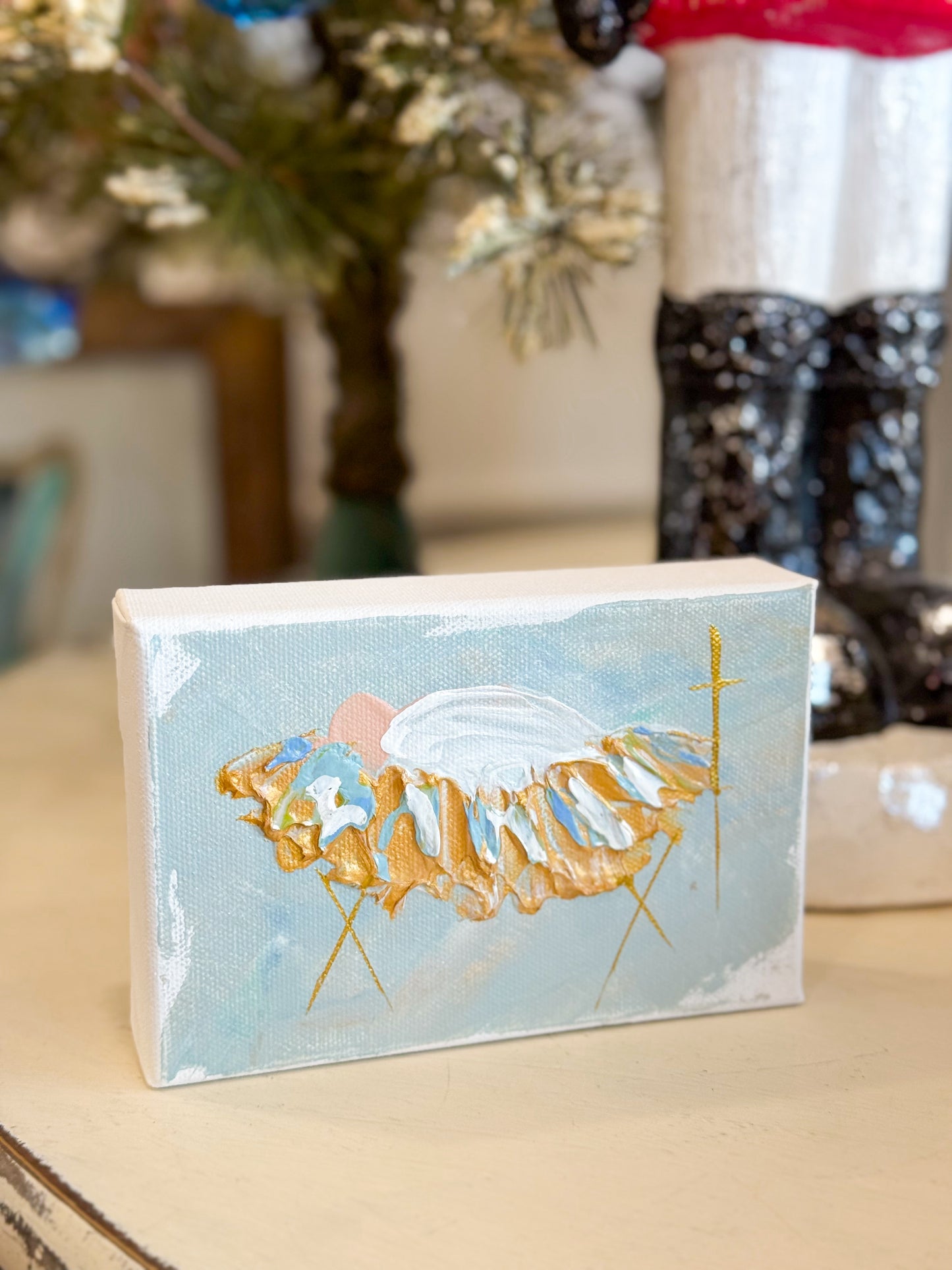6x4 Blue Jesus in the Manger — Hand-Painted Art