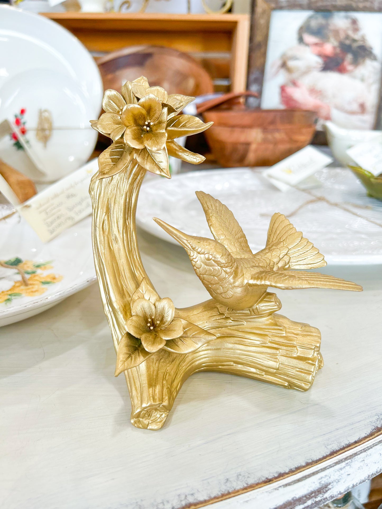 Golden Hummingbird Figurine