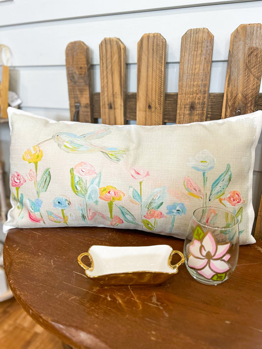 Ga Hummingbird with Flowers Lumbar Pillow