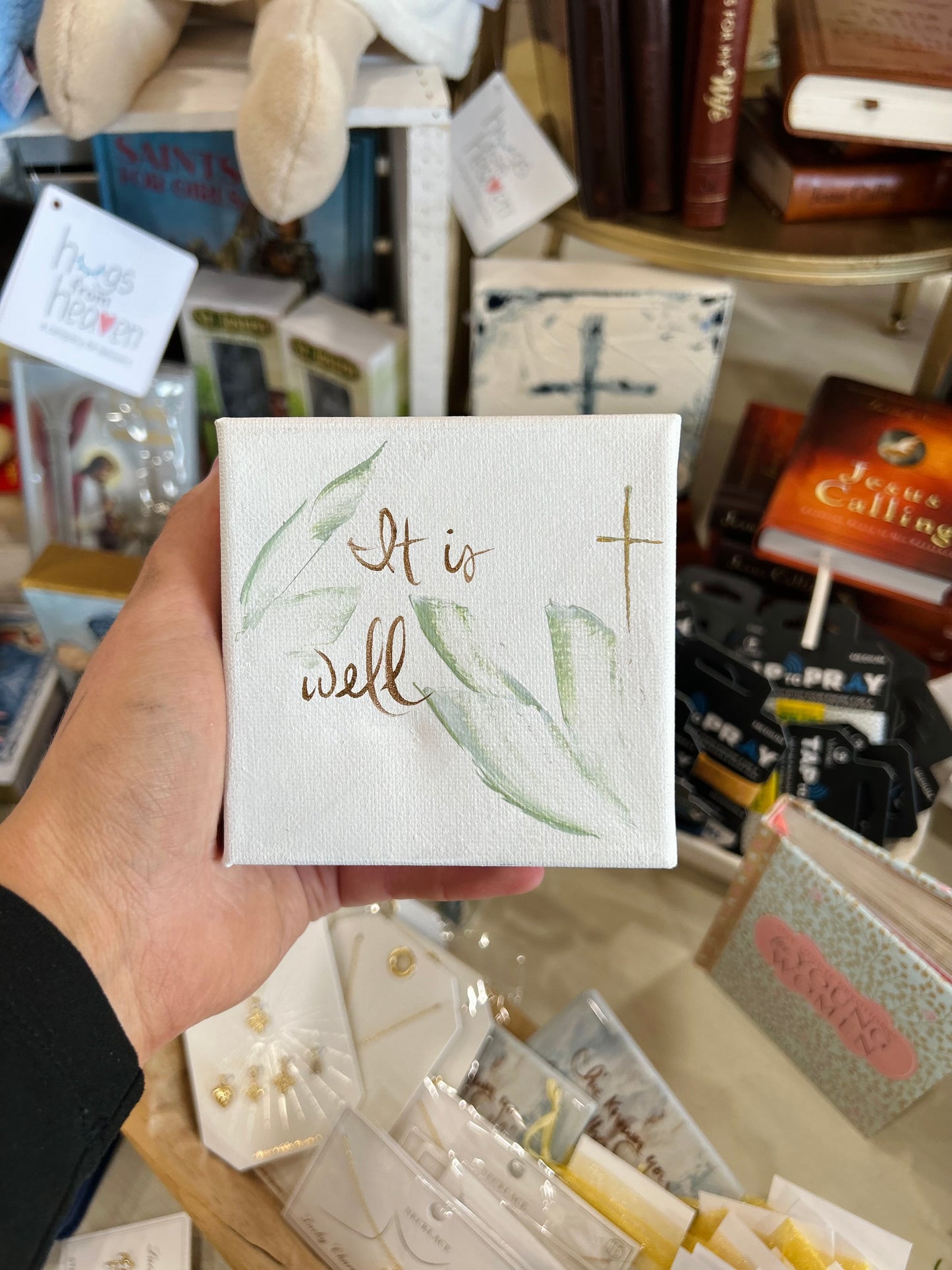 4x4 It Is Well Simple Design with Cross Canvas Art