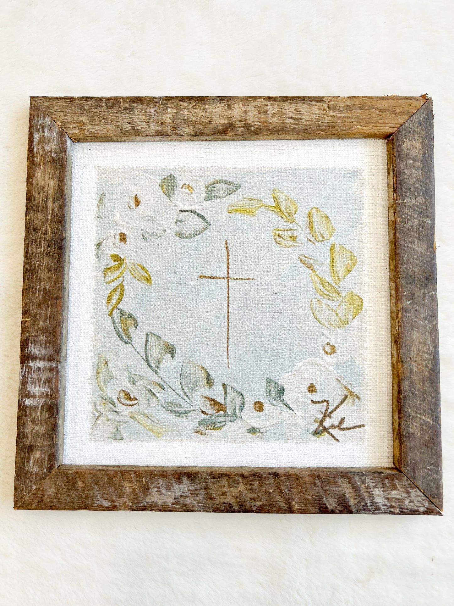GA Cross White Flower 12x12 Framed Art