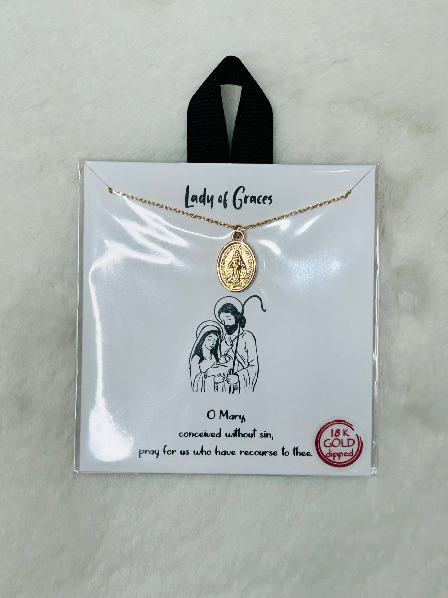Lady of Graces Mini Miraculous Medal Gold Necklace