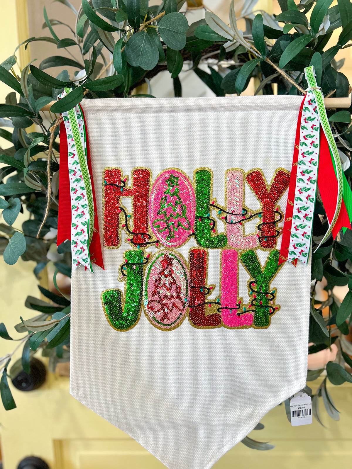 Holly Jolly Door Banner Red/Pink/Green