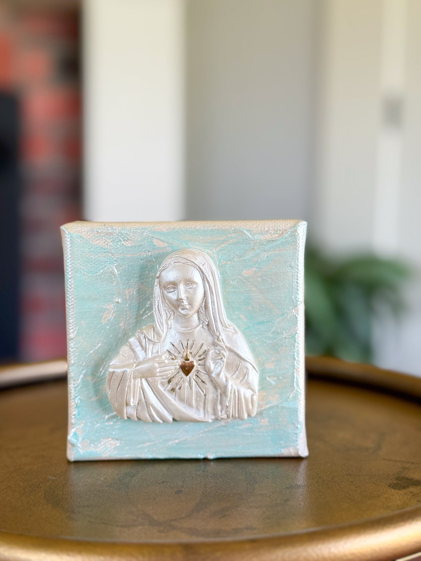 Immaculate Heart of Mary- Silhouette on 4x4 Light Teal Canvas