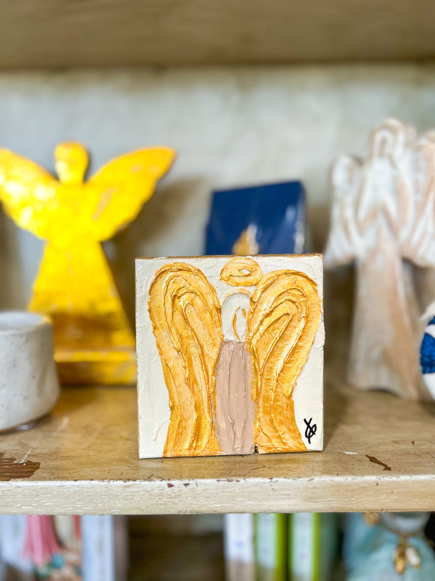 Angel of Comfort Mini Wood Block-Tan