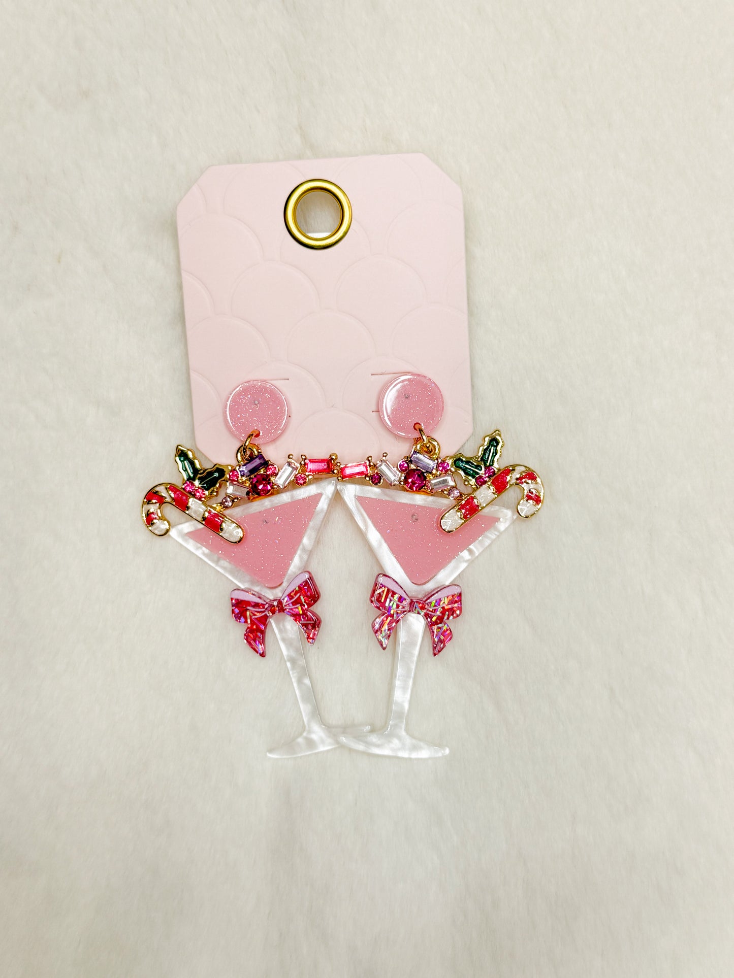 Minty Mocktail Candy Cane Drink Earrings