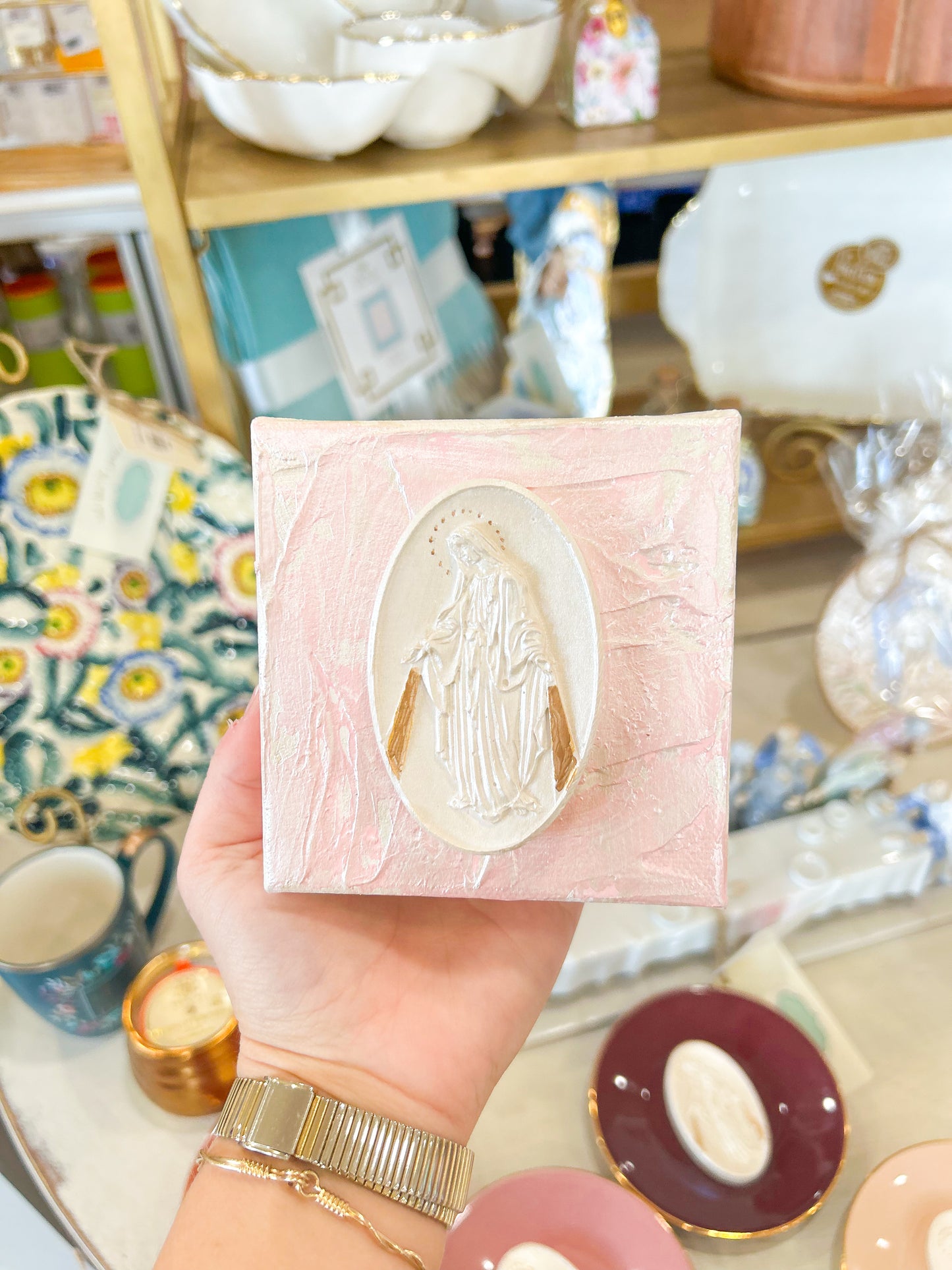 Our Lady of the Miraculous Medal On Pink 4x4 Canvas
