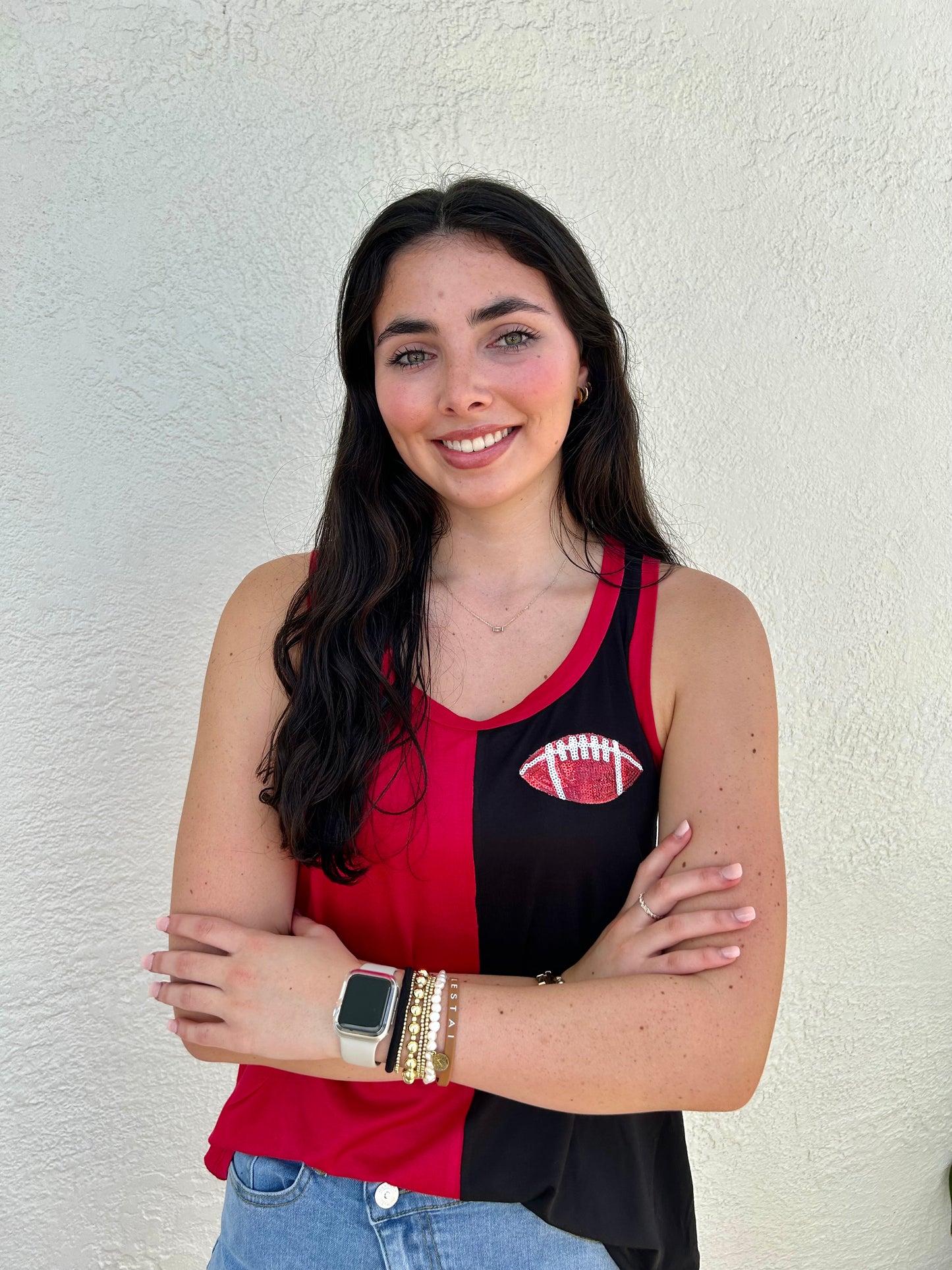 Sleeveless Two Tone Tank w/ Sequin Football
