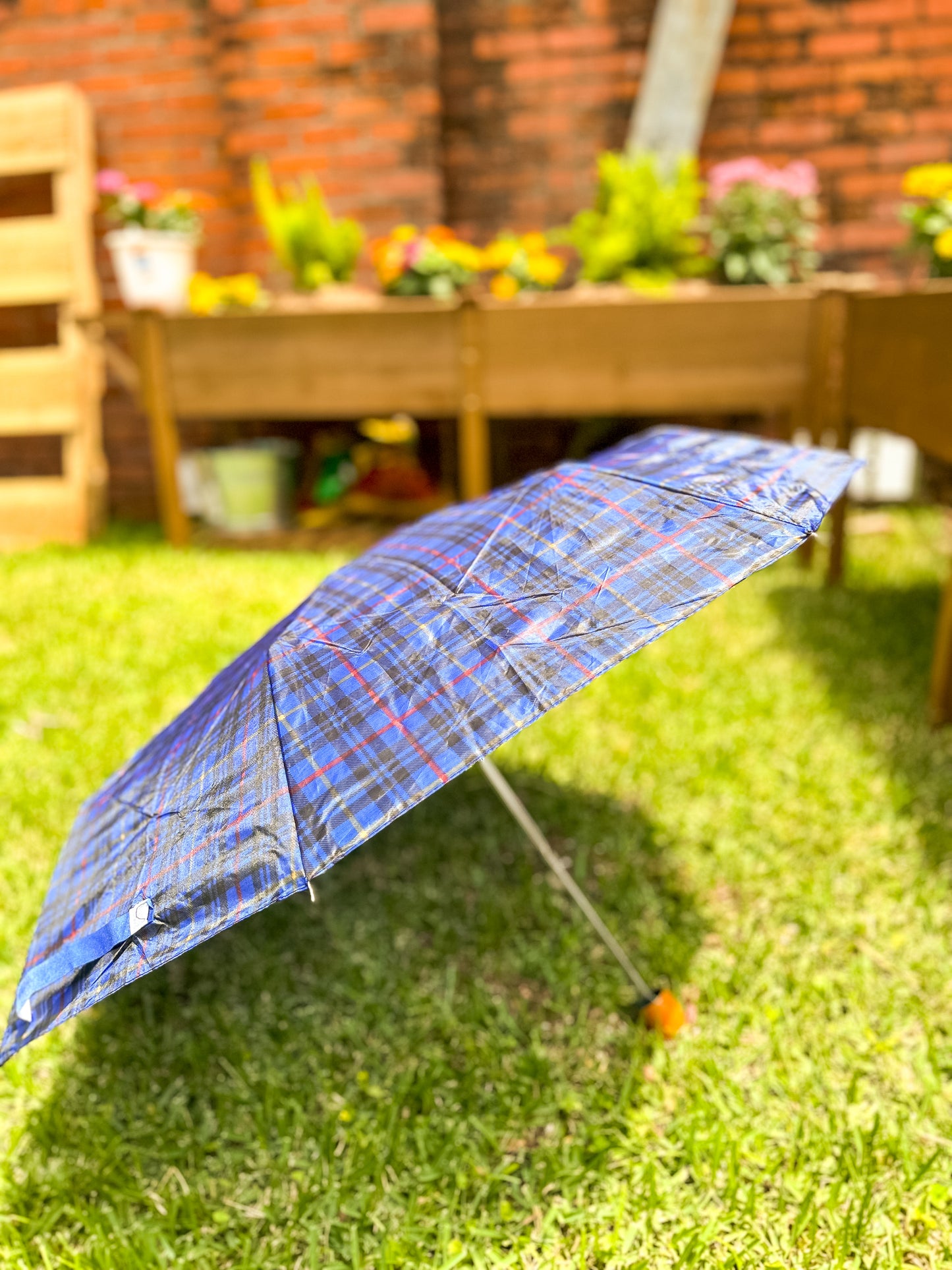 Blue Plaid Compact Umbrella