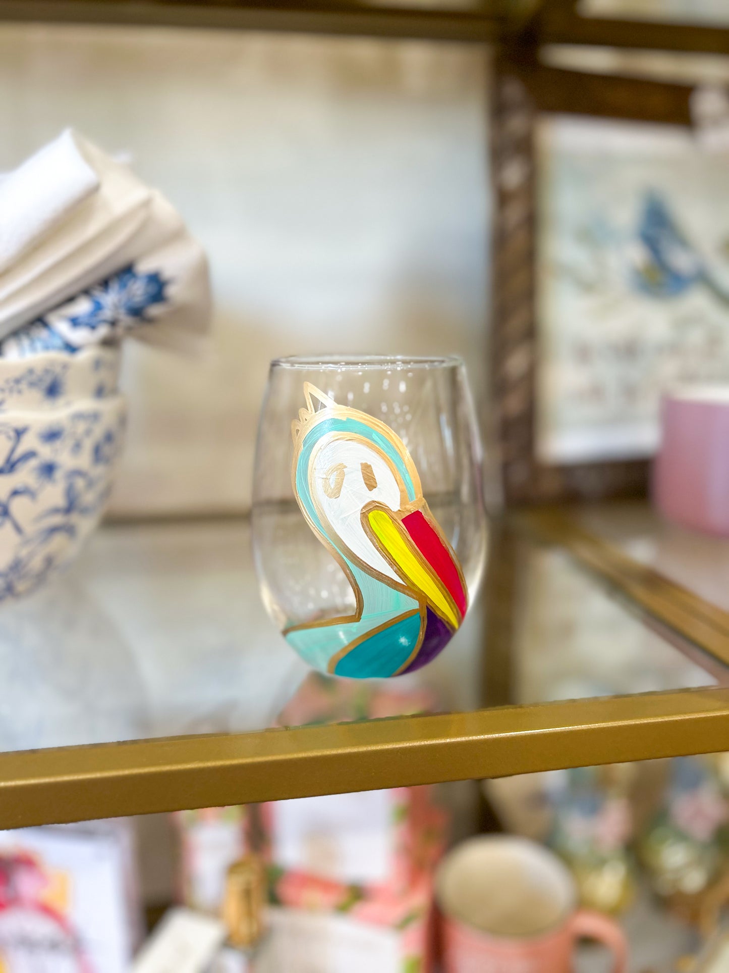 Original Blue Pelican Hand-Painted Wine Glasses
