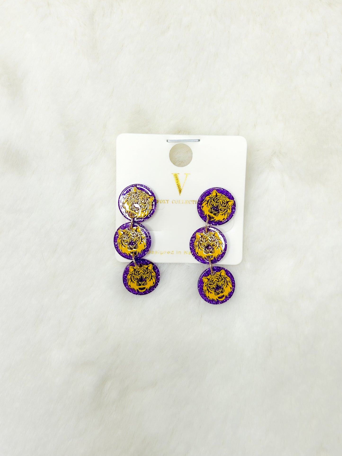 Glitter Tiger Face Acrylic Earrings