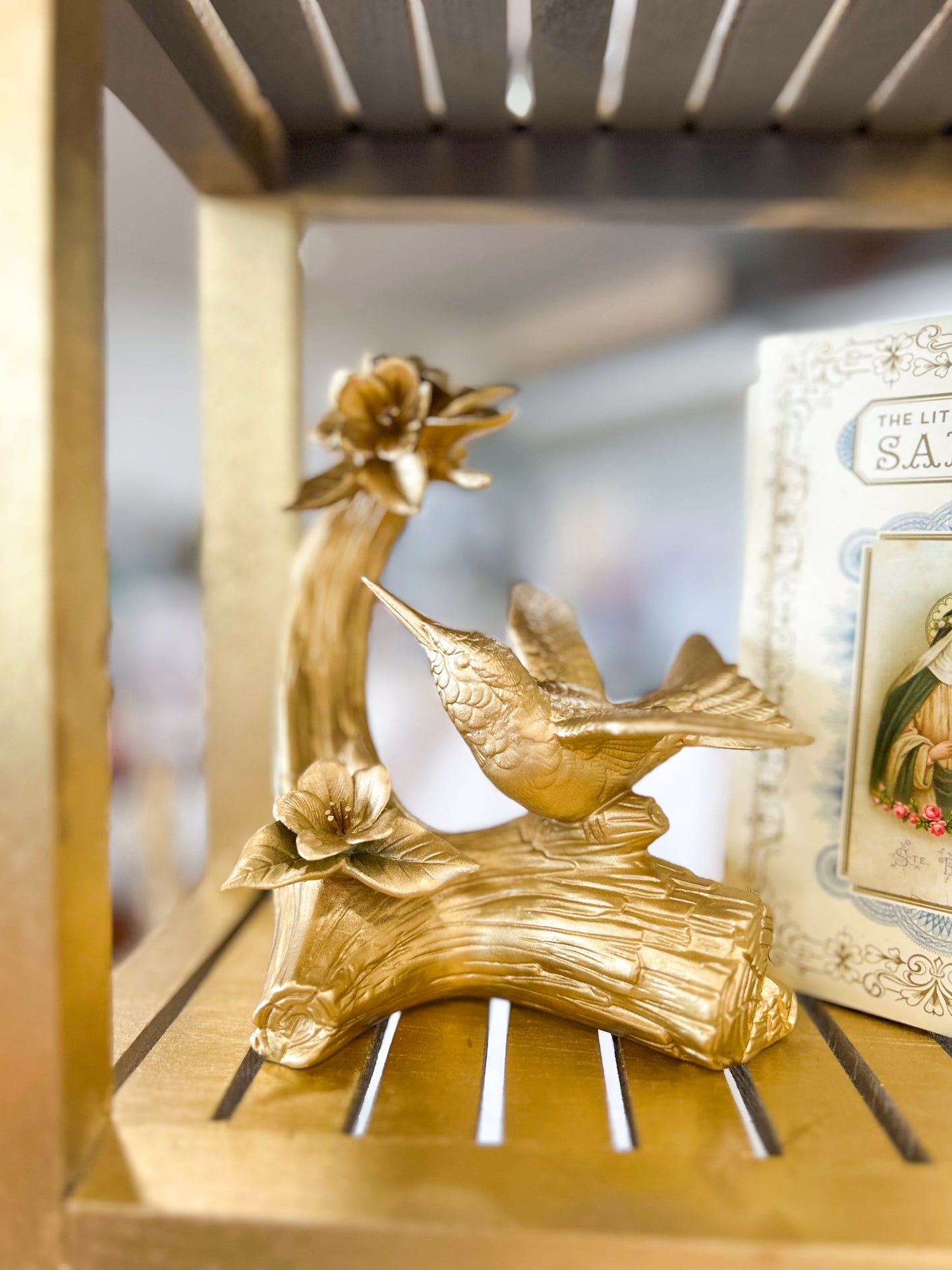 Golden Hummingbird Figurine