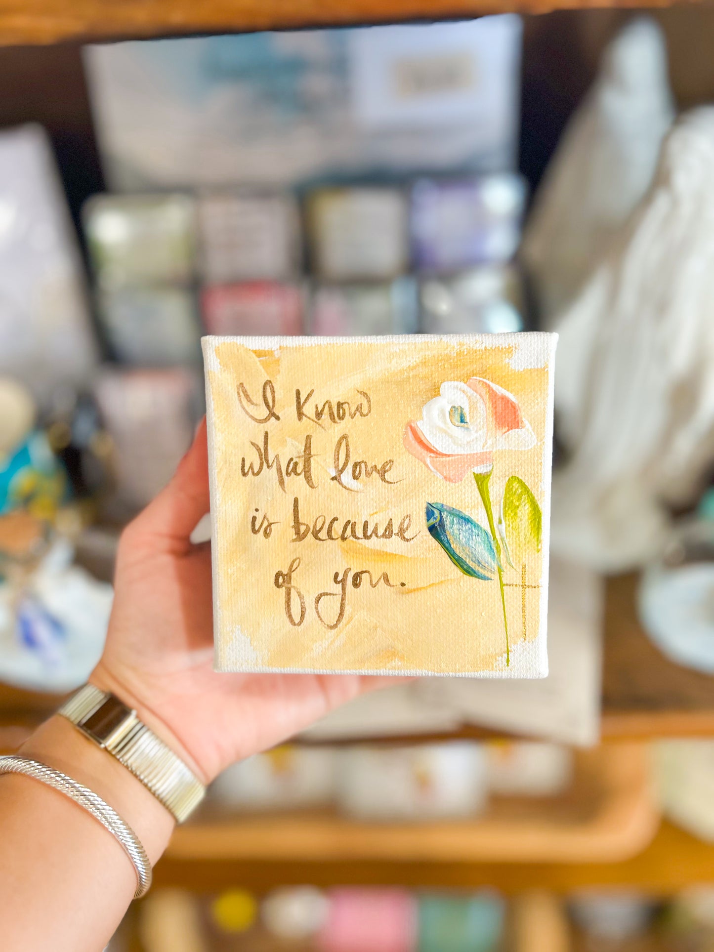 4x4 I Know What Love Is with Peach Pastel Background Canvas Art