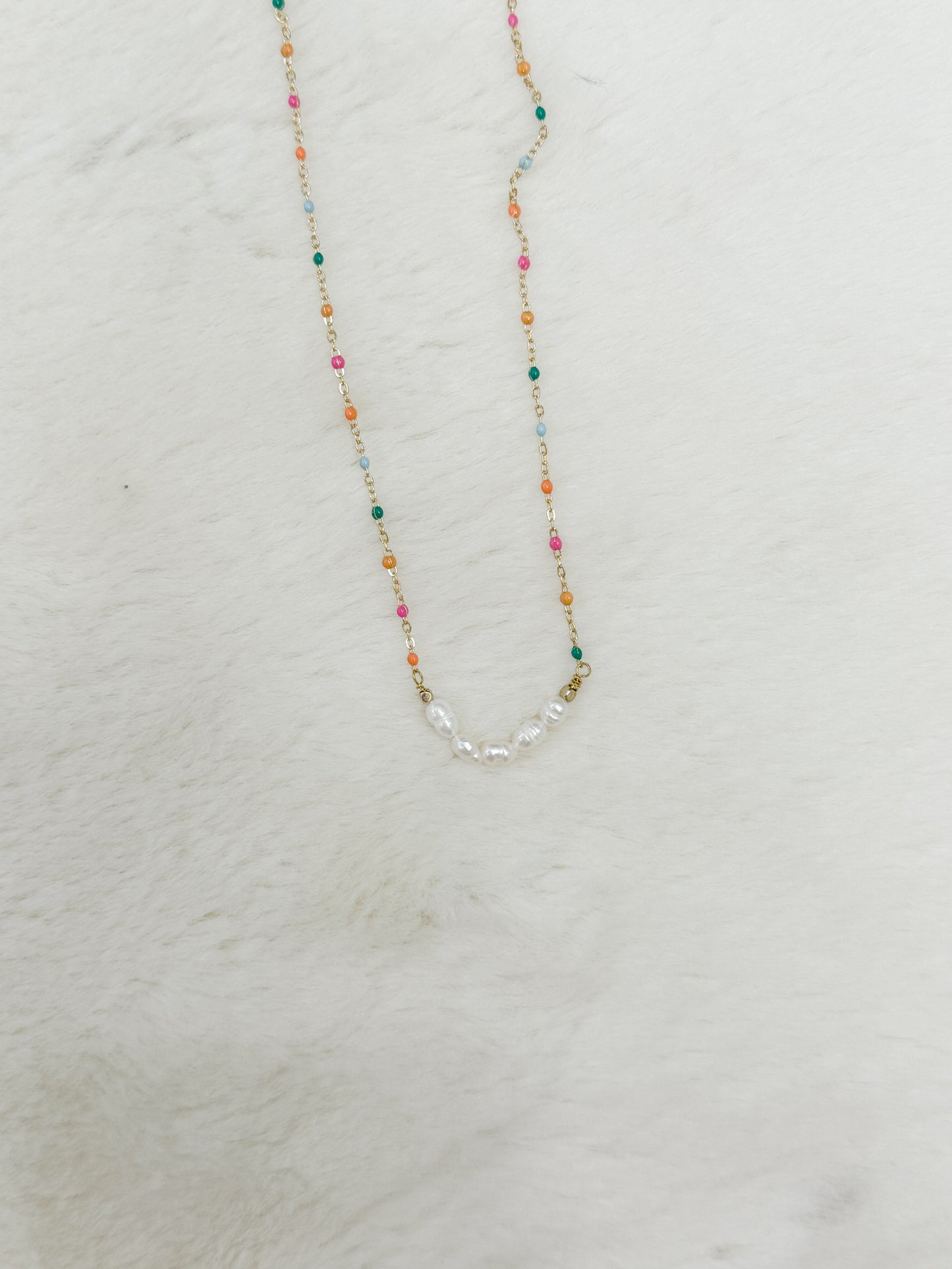 Rainbows & Pearls Colorful Beaded Chain Necklace