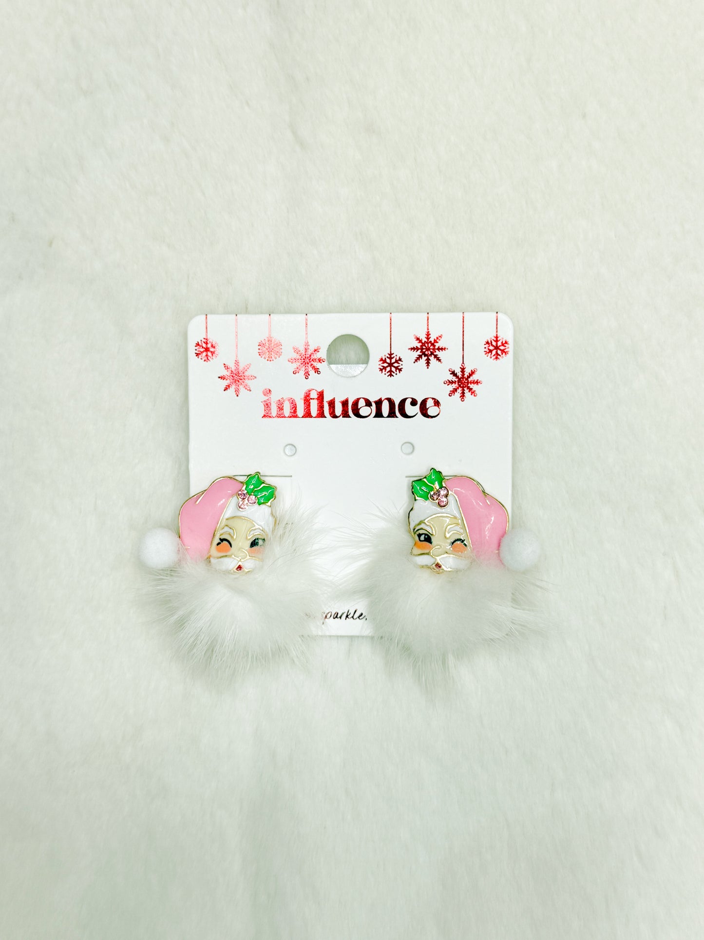 Flirty Pink Santa Christmas Studs