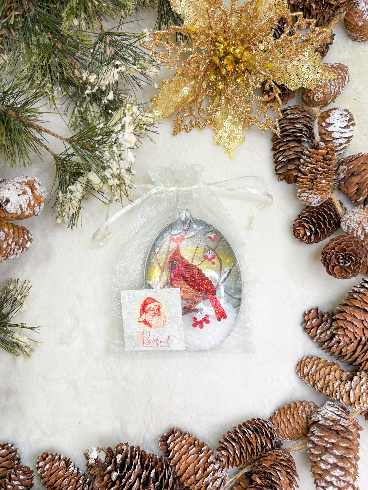 Cardinal Snowfall Glass Ornament