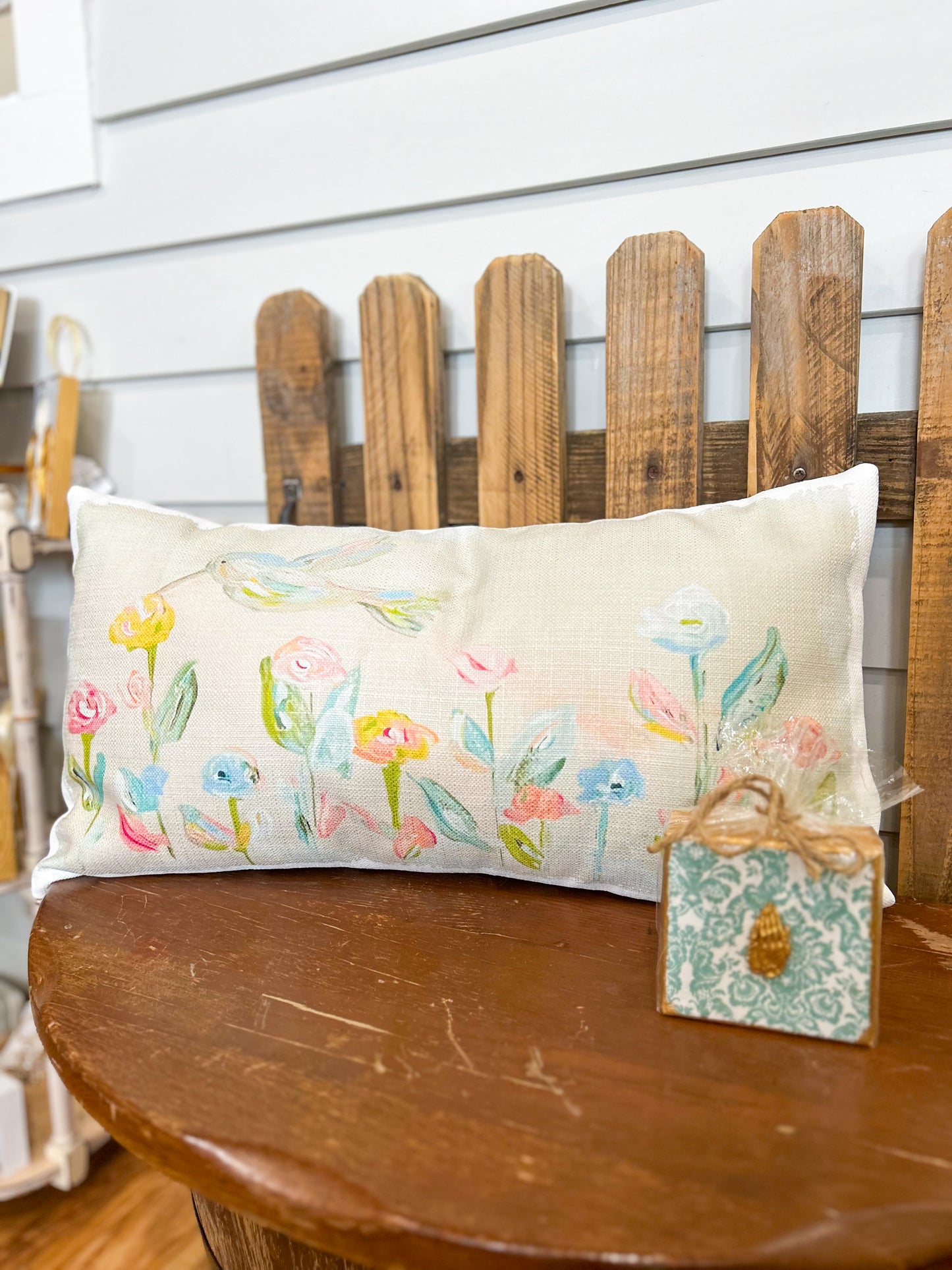 Ga Hummingbird with Flowers Lumbar Pillow