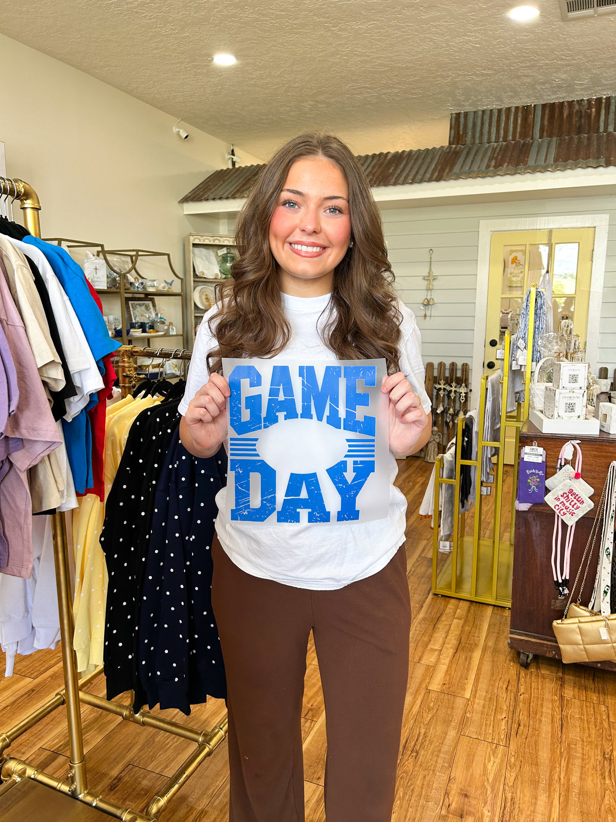 Transfer- (Open Center) Royal Blue Distressed Game Day Design