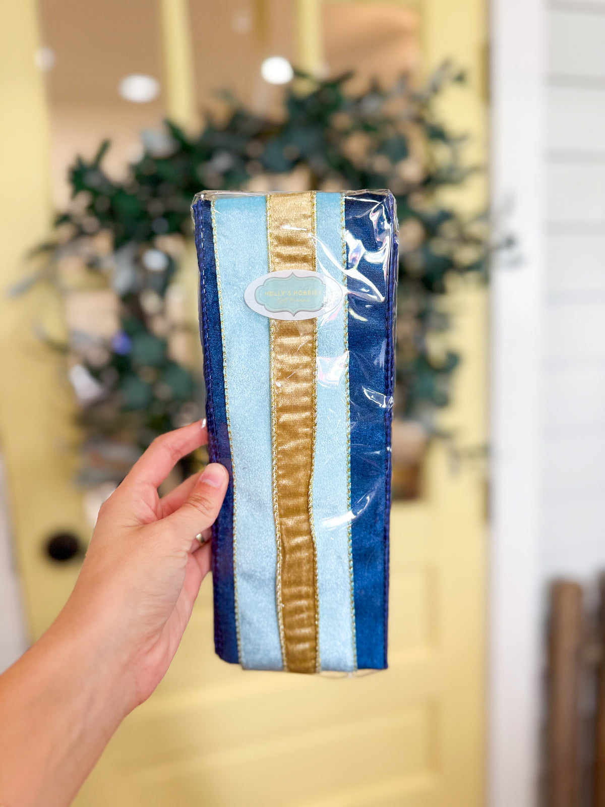Blue & Boujee Gold/Navy/Light Blue Wreath Ribbon Trio Style